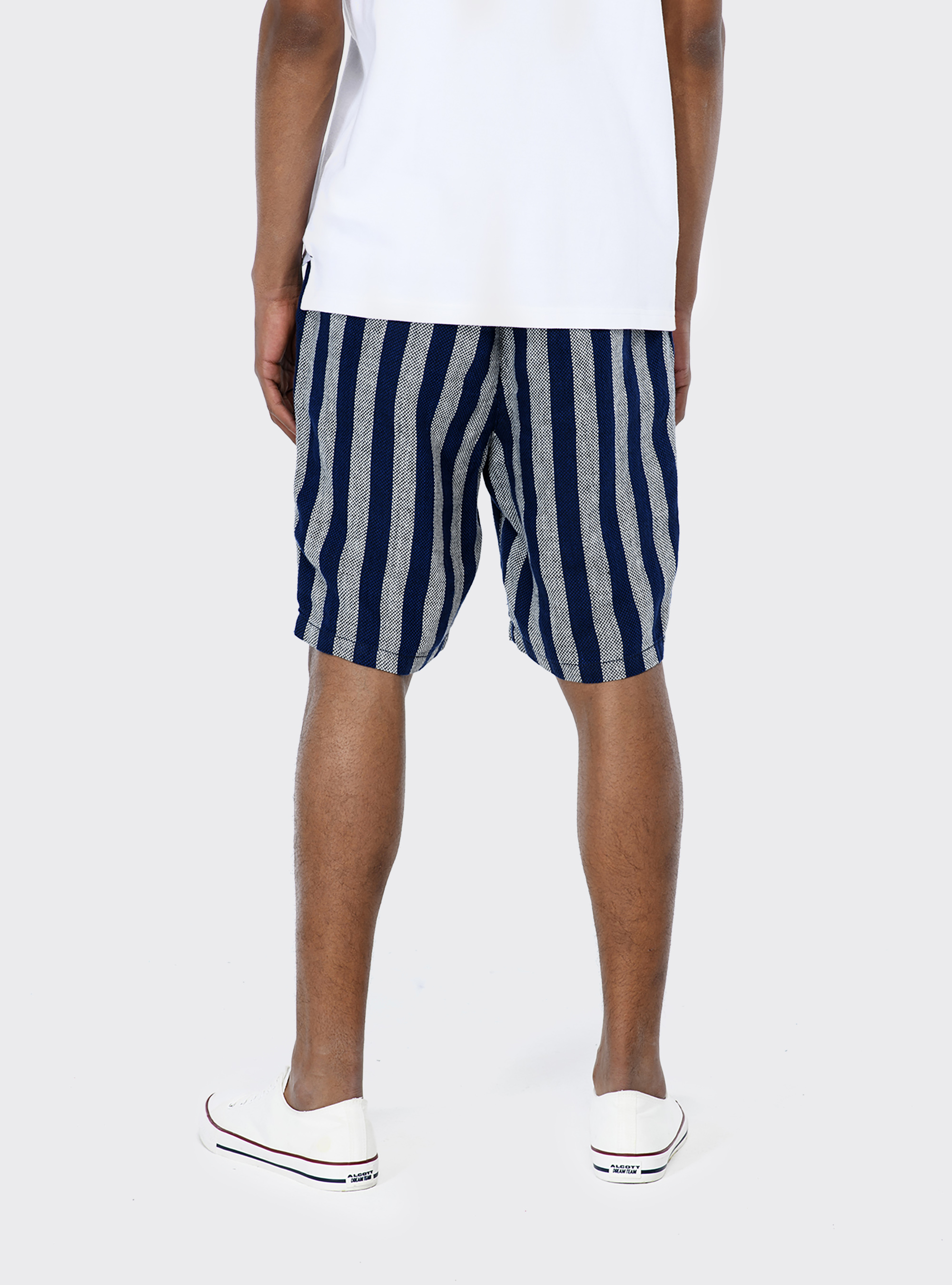 Bermuda a righe verticali in puro lino, BLU MARINO