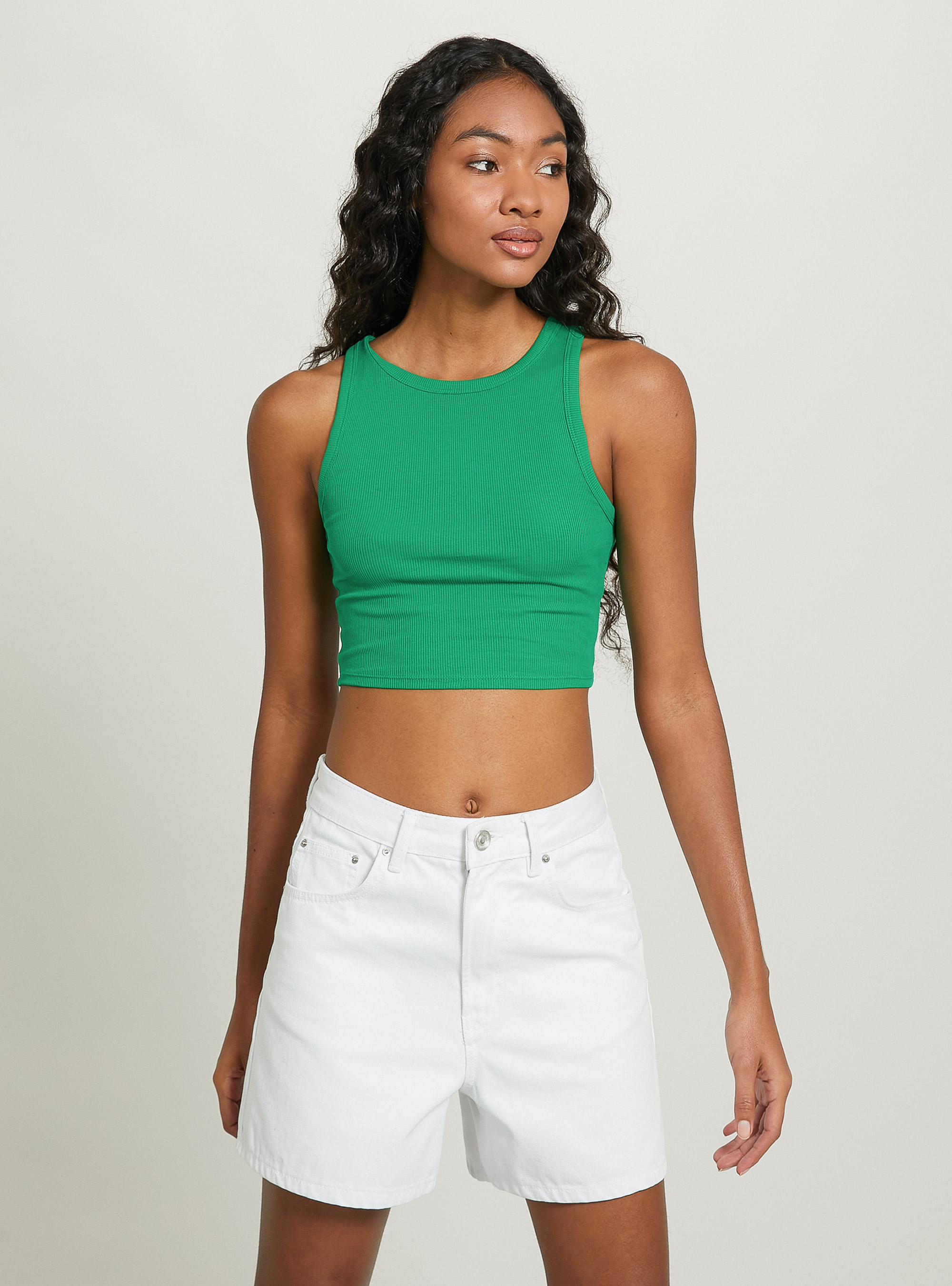 Cropped cotton tank top, GN2 GREEN MEDIUM