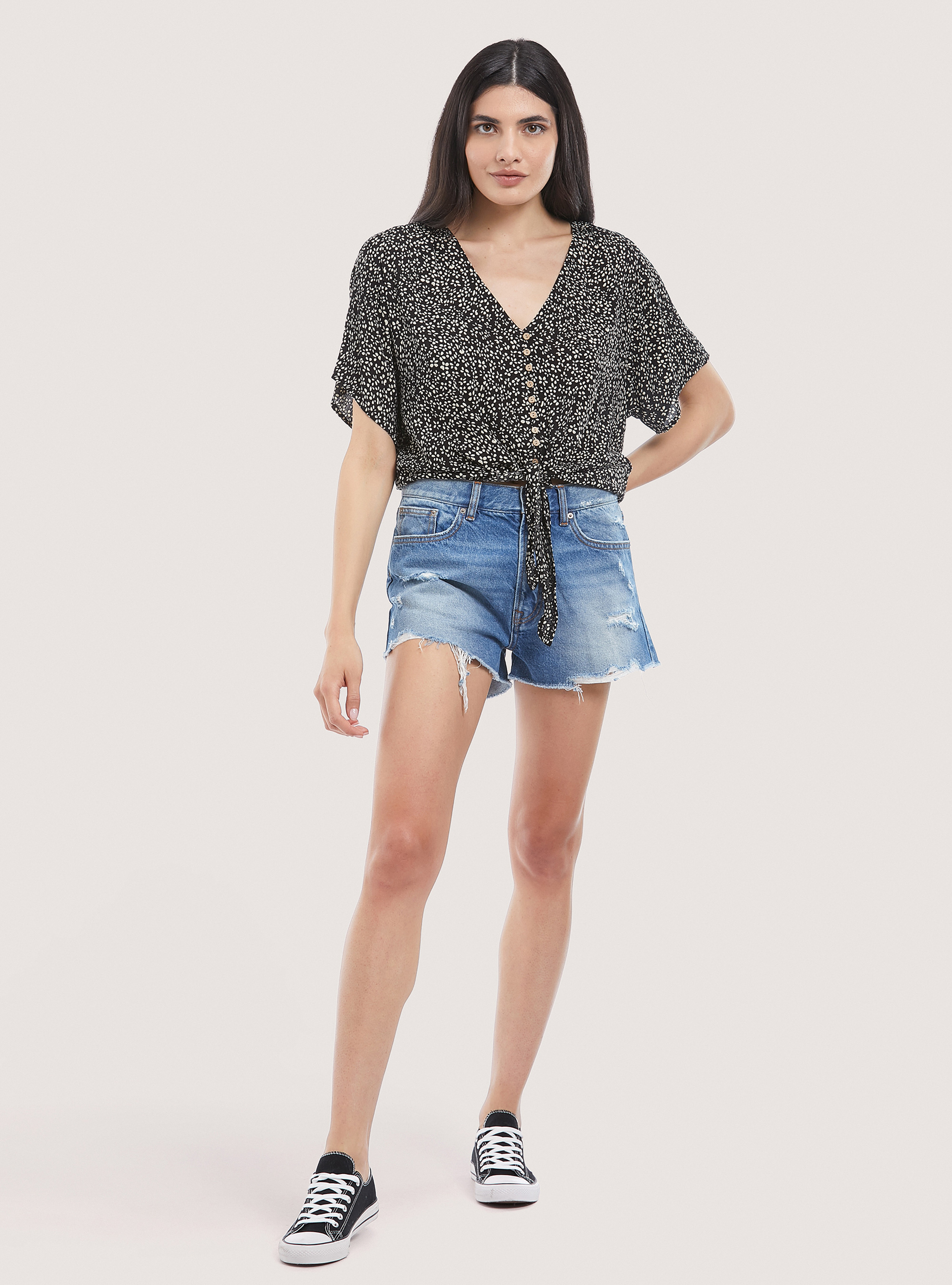 Printed knot blouse, MULTICOLOR