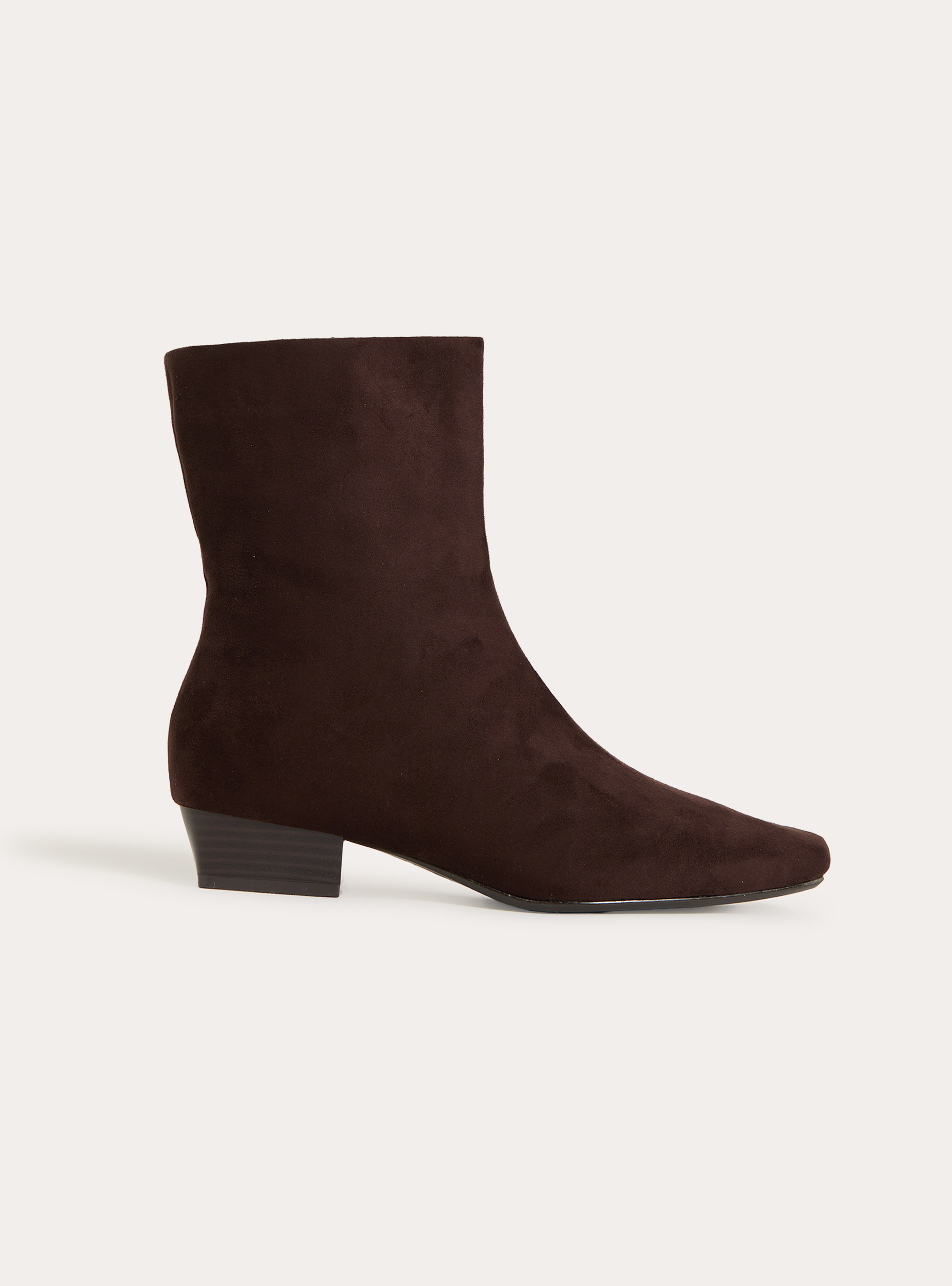 Bottines basses en effet cuir a bout carre et zip, BR1 BROWN DARK