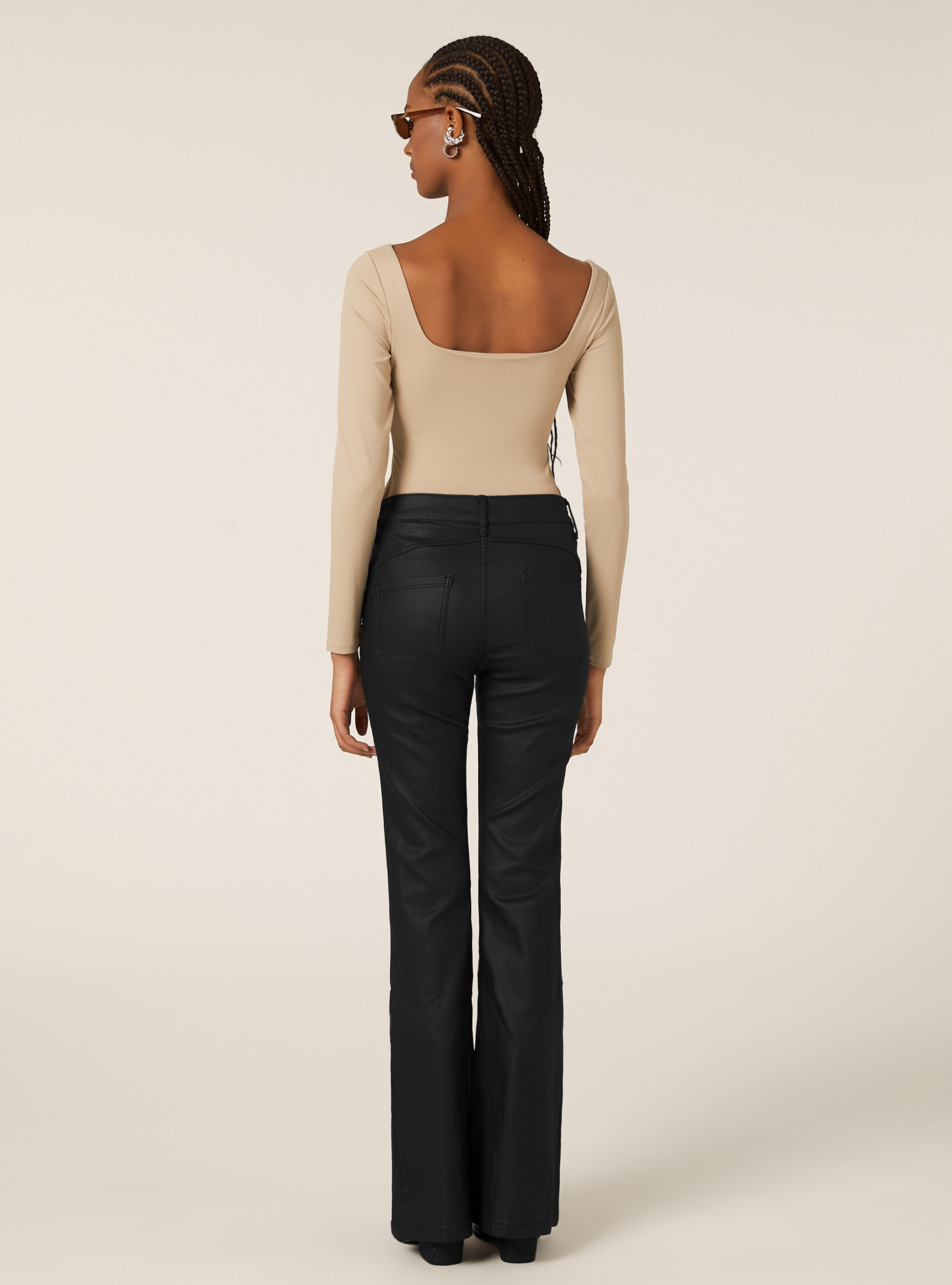 Pantaloni ecopelle flare, BK1 BLACK