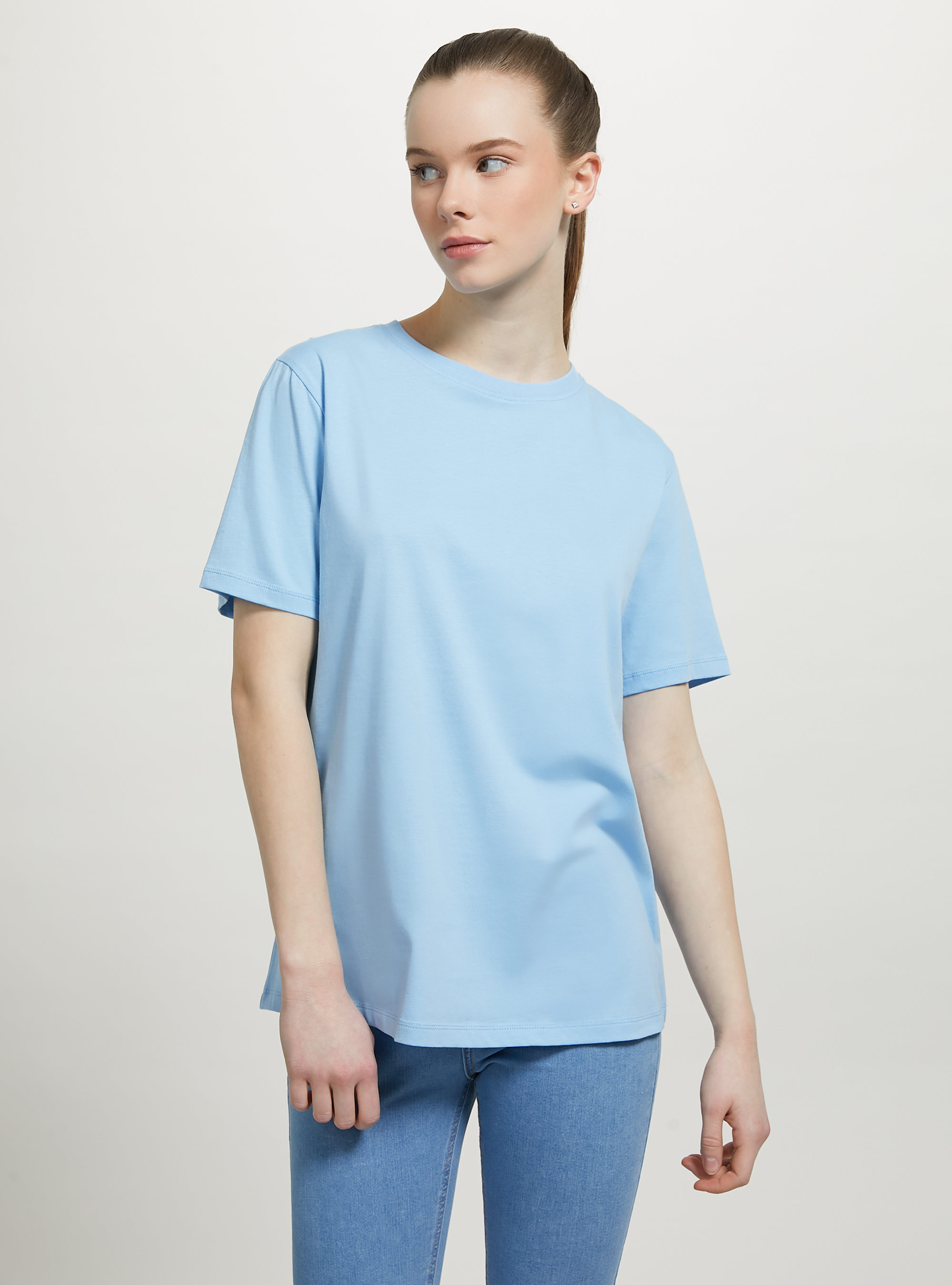 T-shirt en coton à col ras du cou, AZ2 AZURE MEDIUM