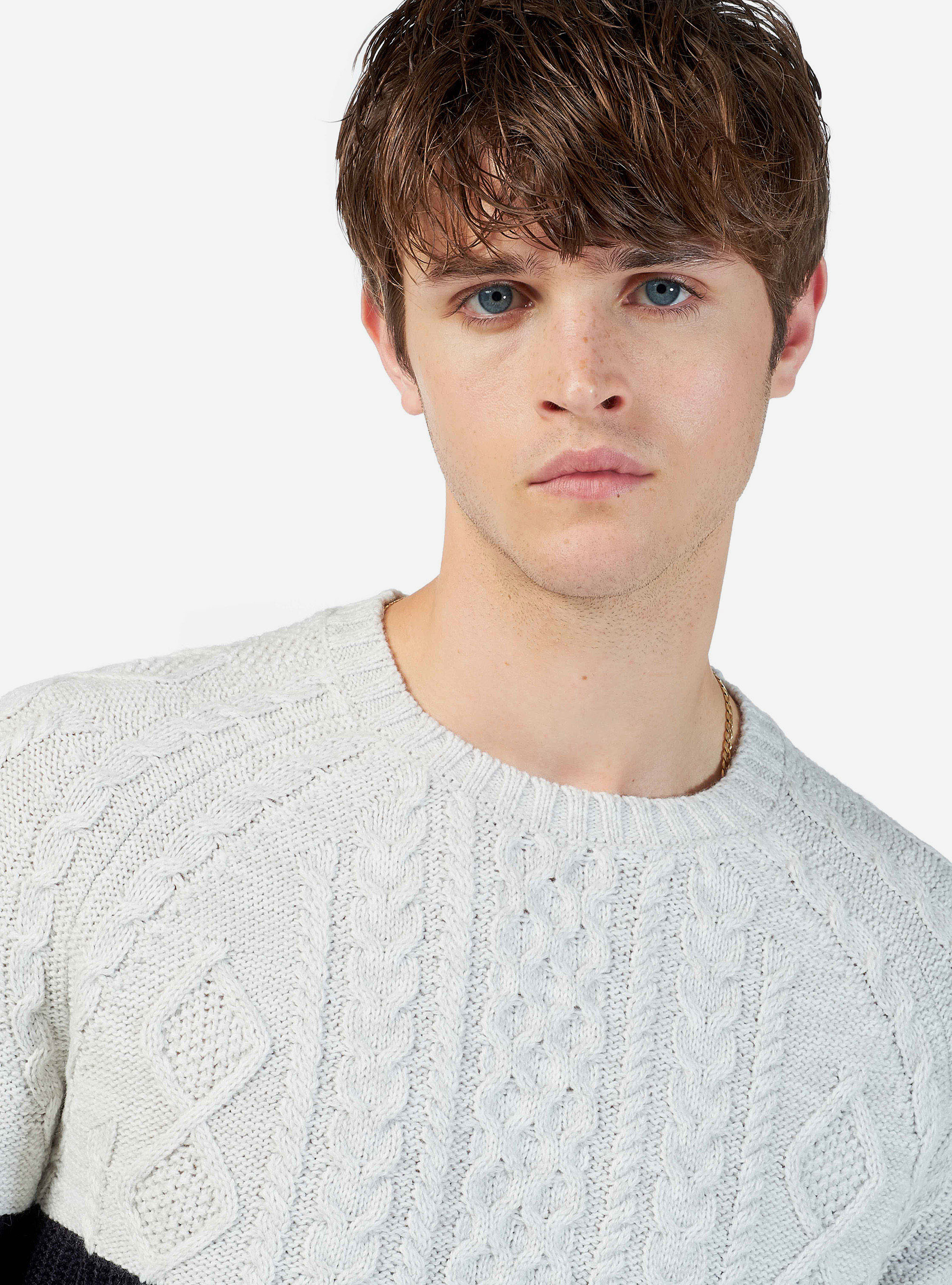 BRAIDED COLOR BLOCK PULLOVER, PEARL