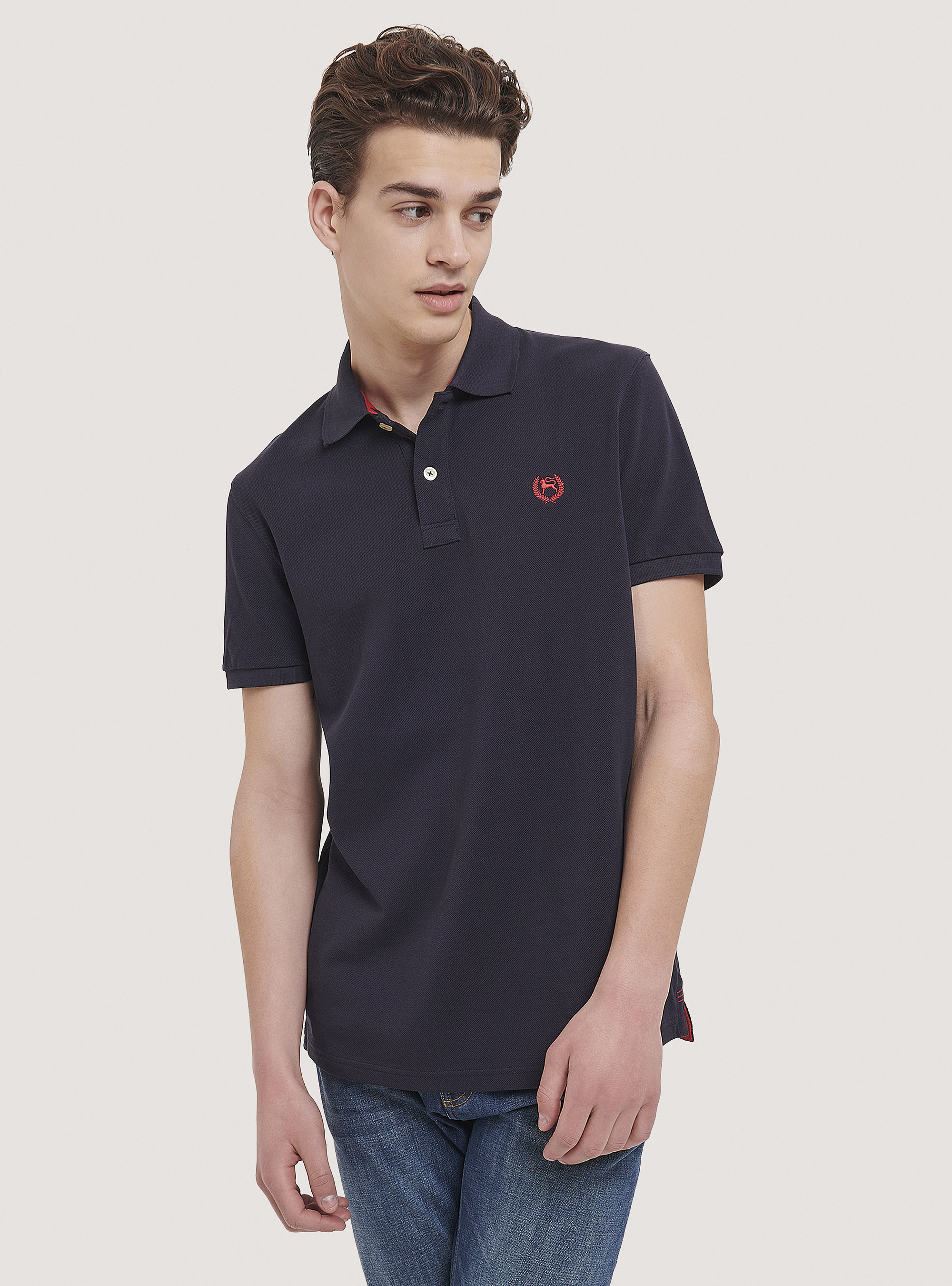 Cotton pique polo shirt with embroidery, BLUE NAVY