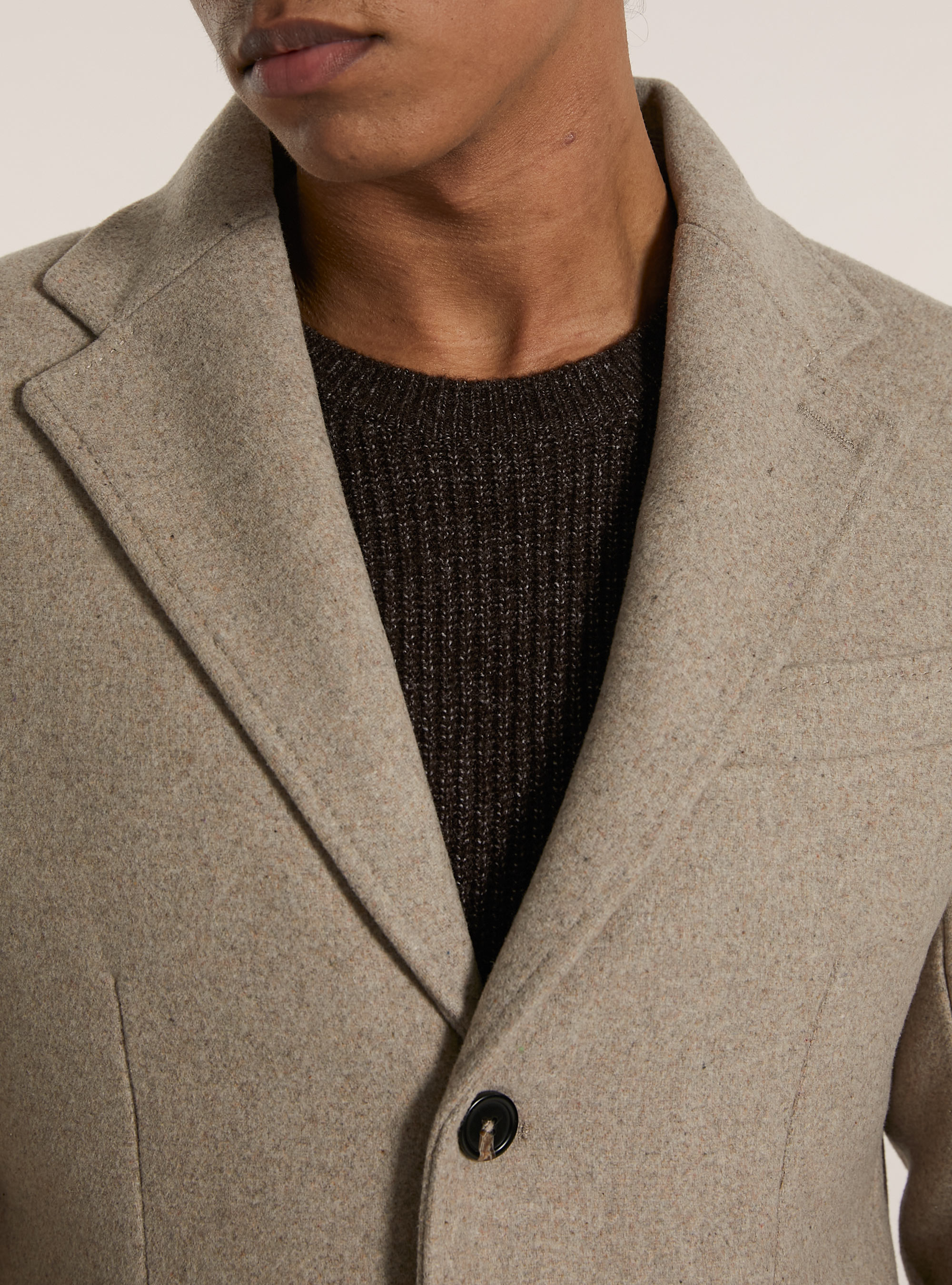 Single breasted wool blend coat, MBG1 BEIGE MEL DARK