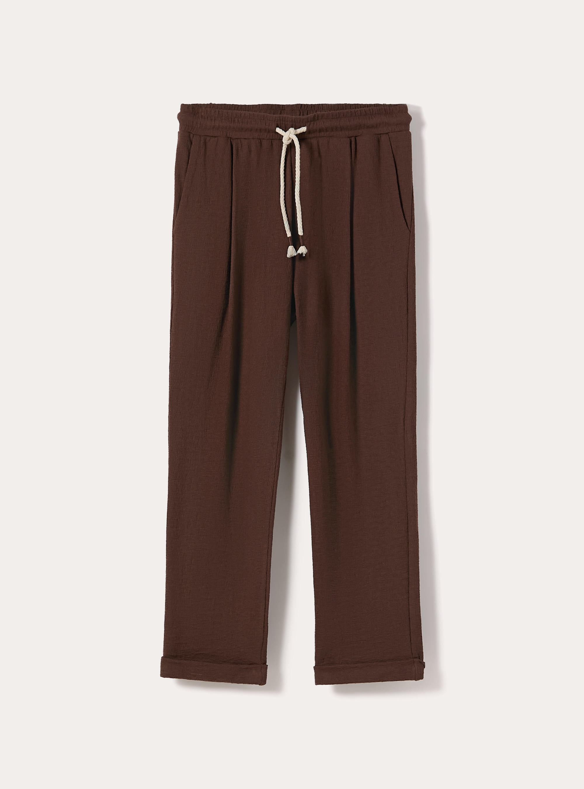 Pantaloni con  elastico in vita in jersey texture, BR1 BROWN DARK