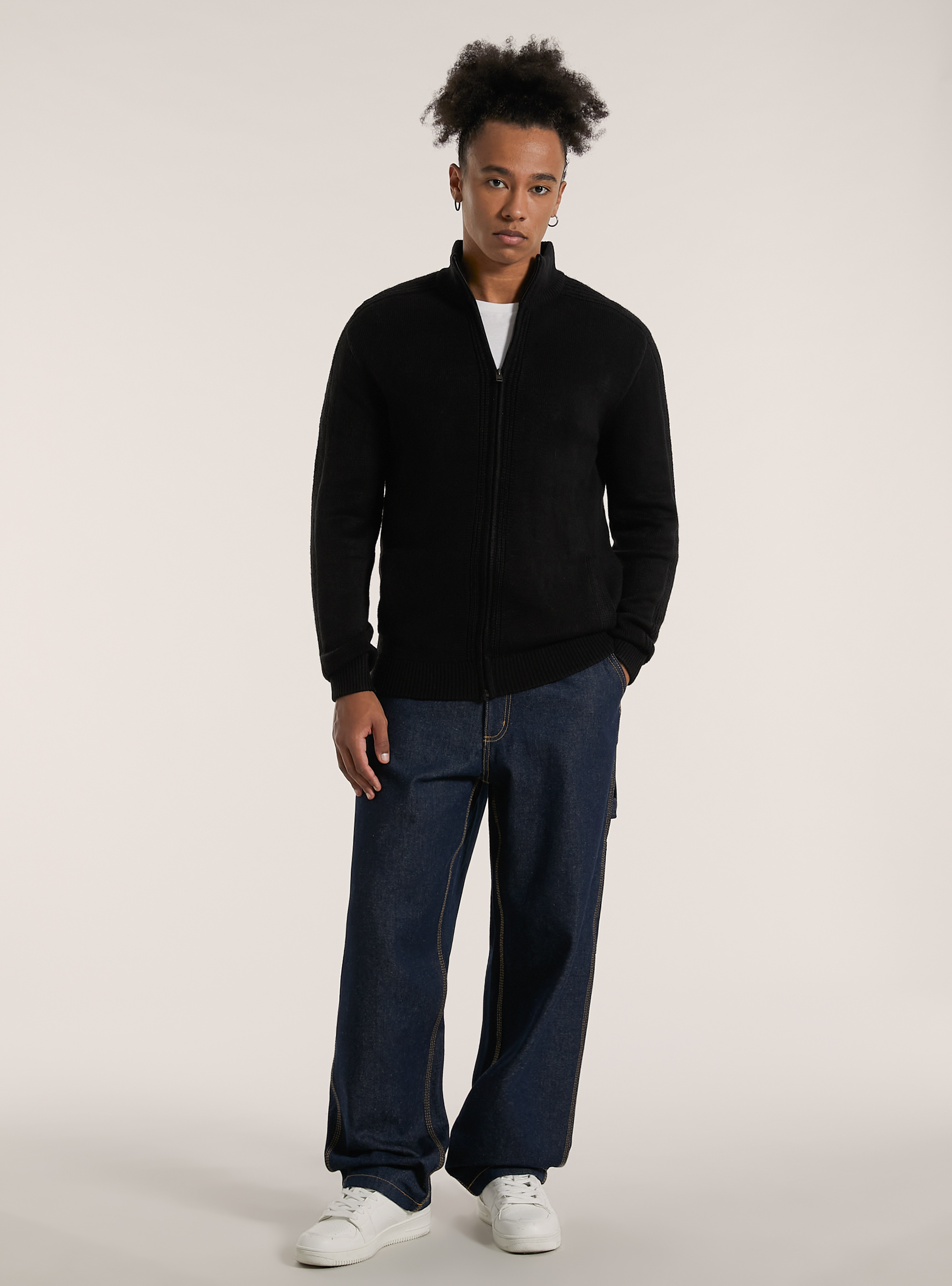 Strickjacke mit Reißverschluss, BK1 BLACK