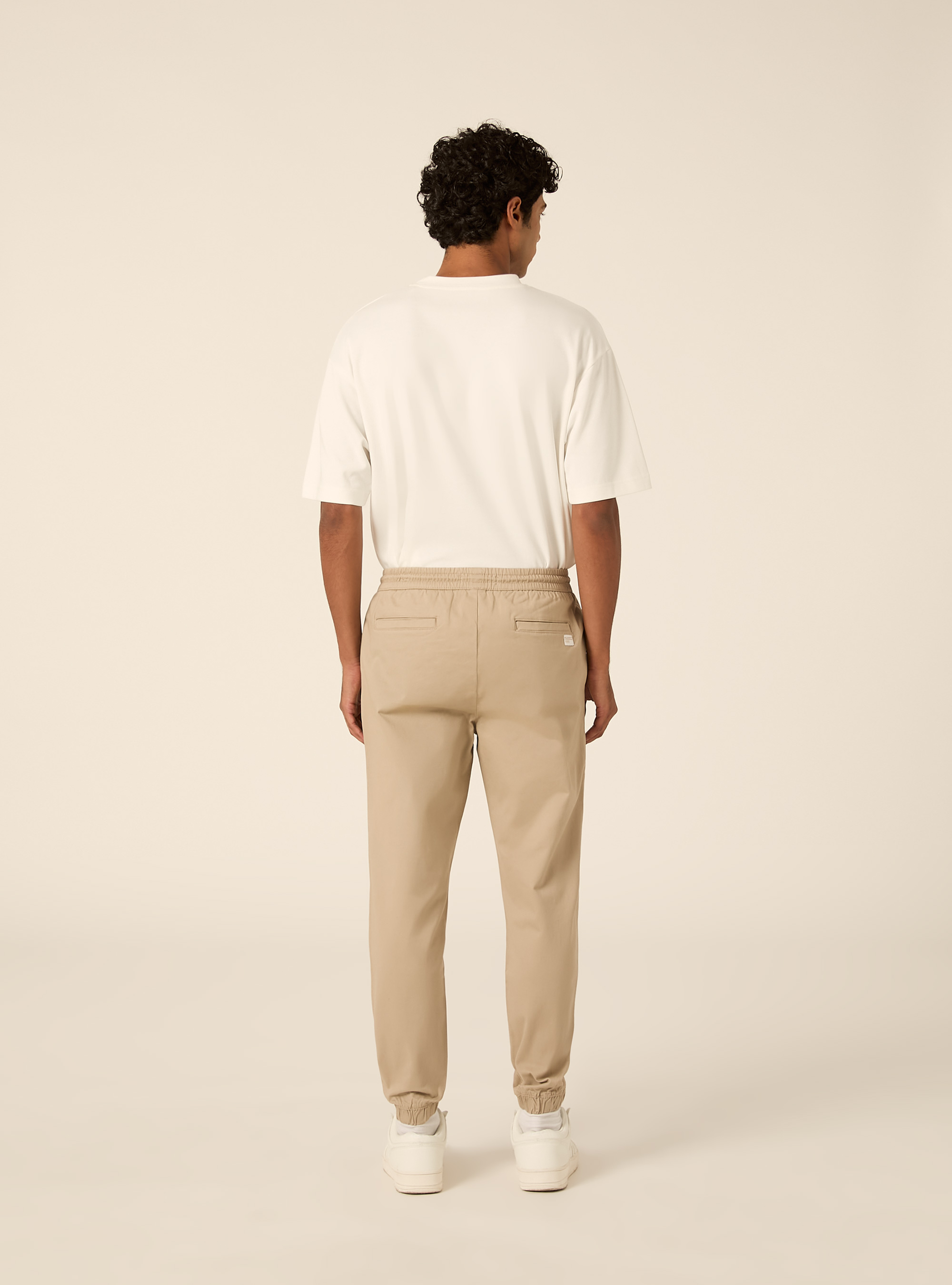 Pantaloni twill stretch elastico e stringa in vita, BG2 BEIGE MEDIUM