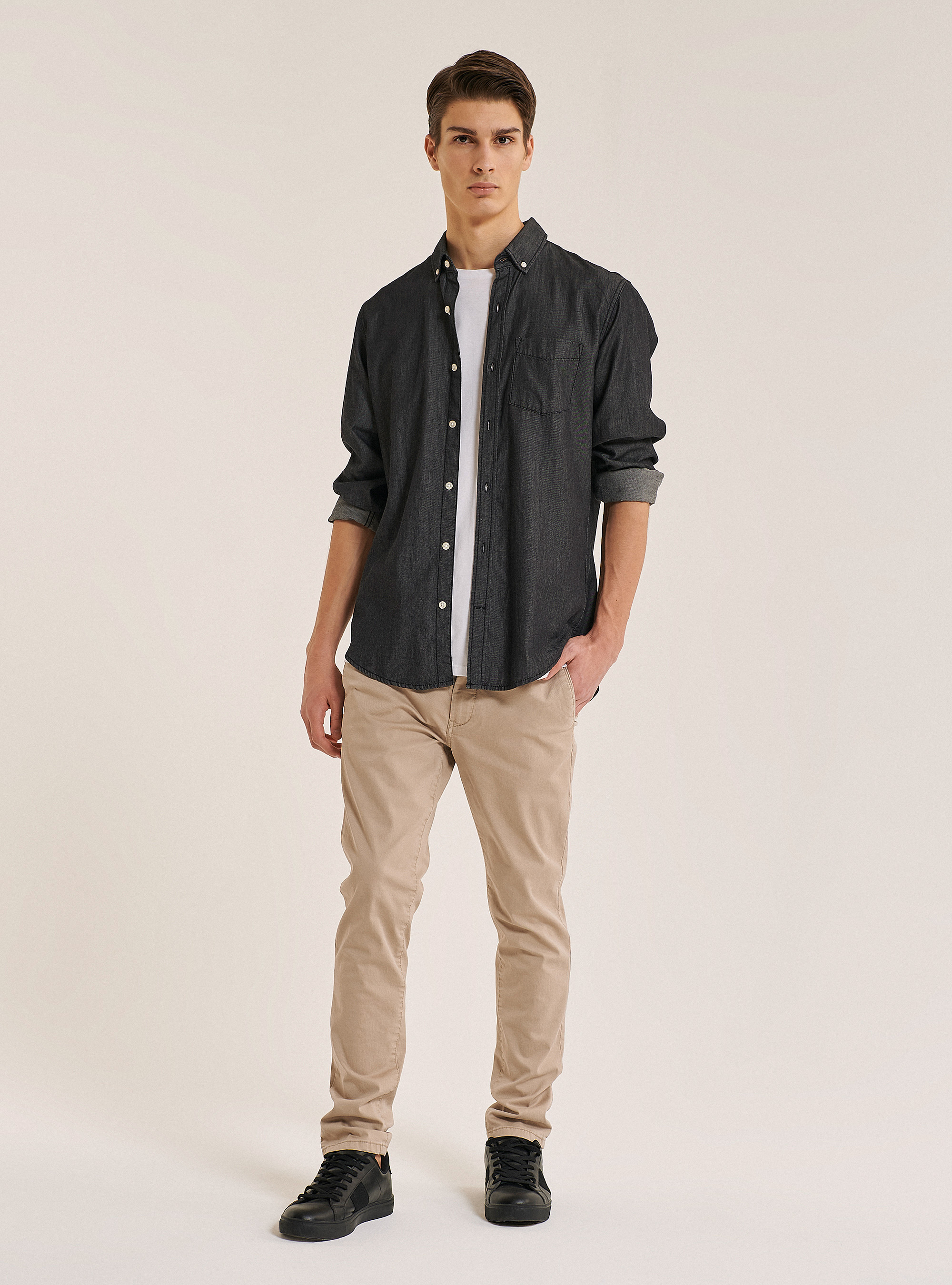 Camicia in denim, BLACK