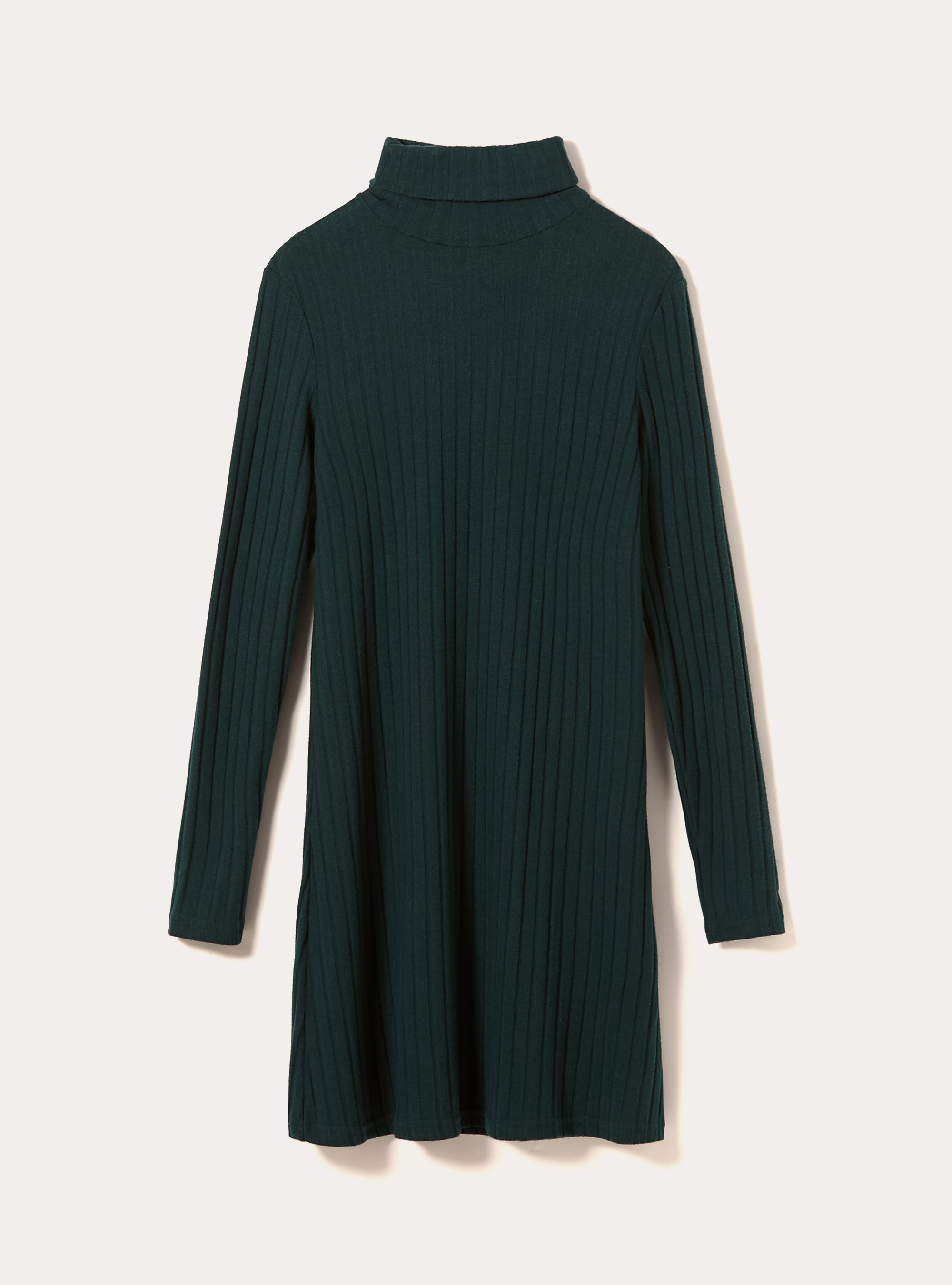 SHORT DRESS WITH HIGH RIBBED COLLAR, GREEN