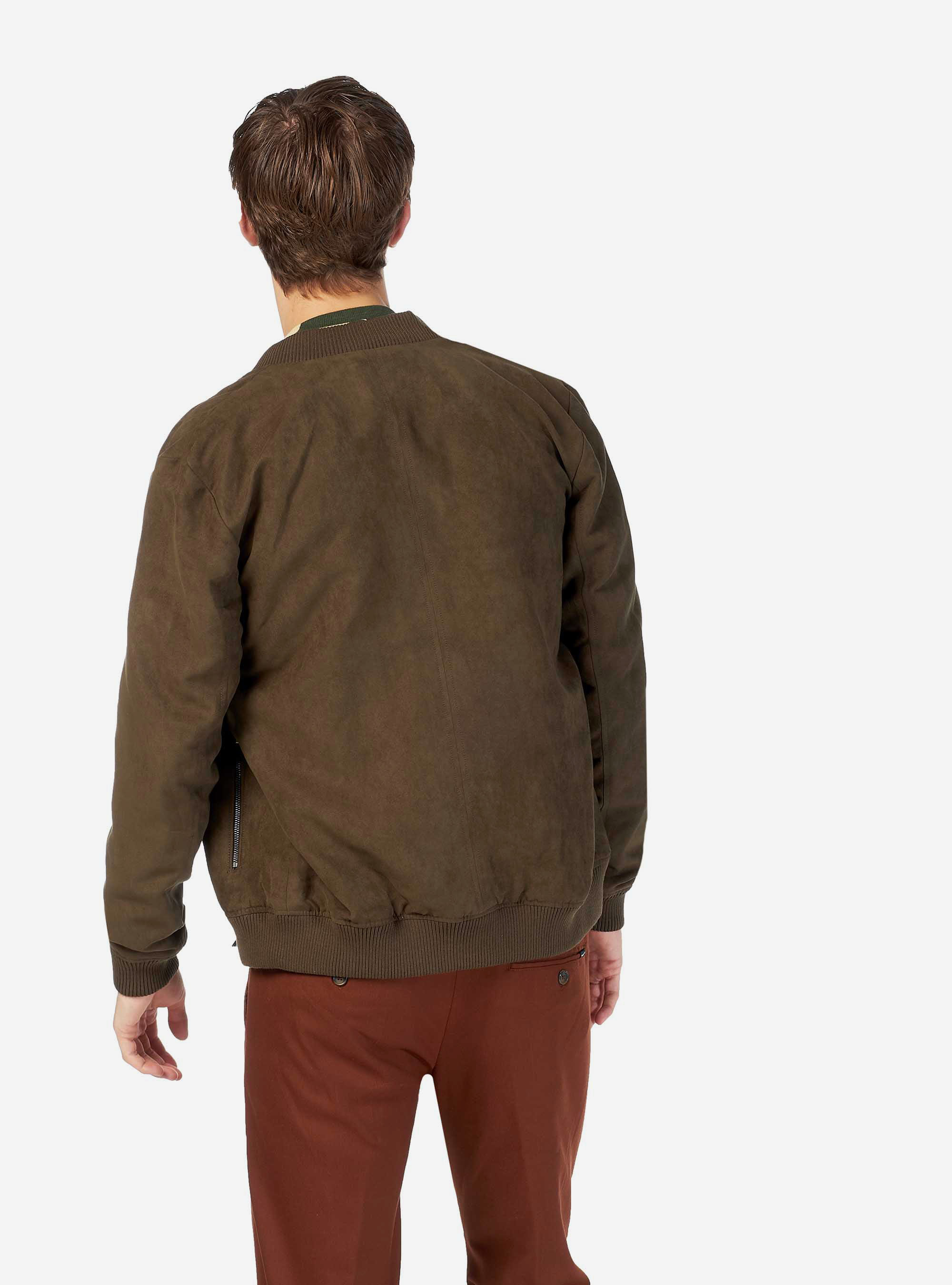 Bomber scamosciato con zip, KAKI