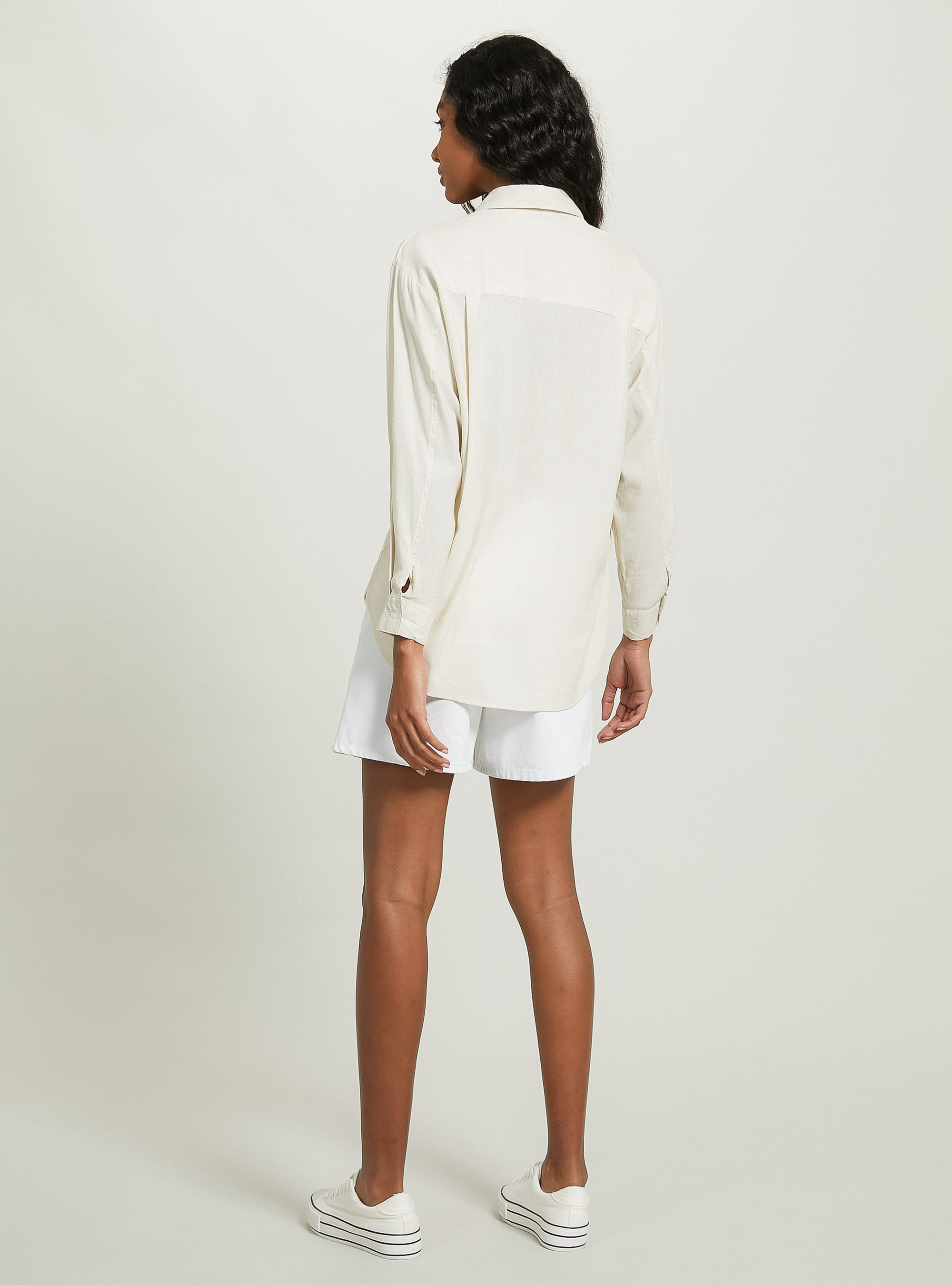 Linen blend shirt with breast pocket, BG3 BEIGE LIGHT