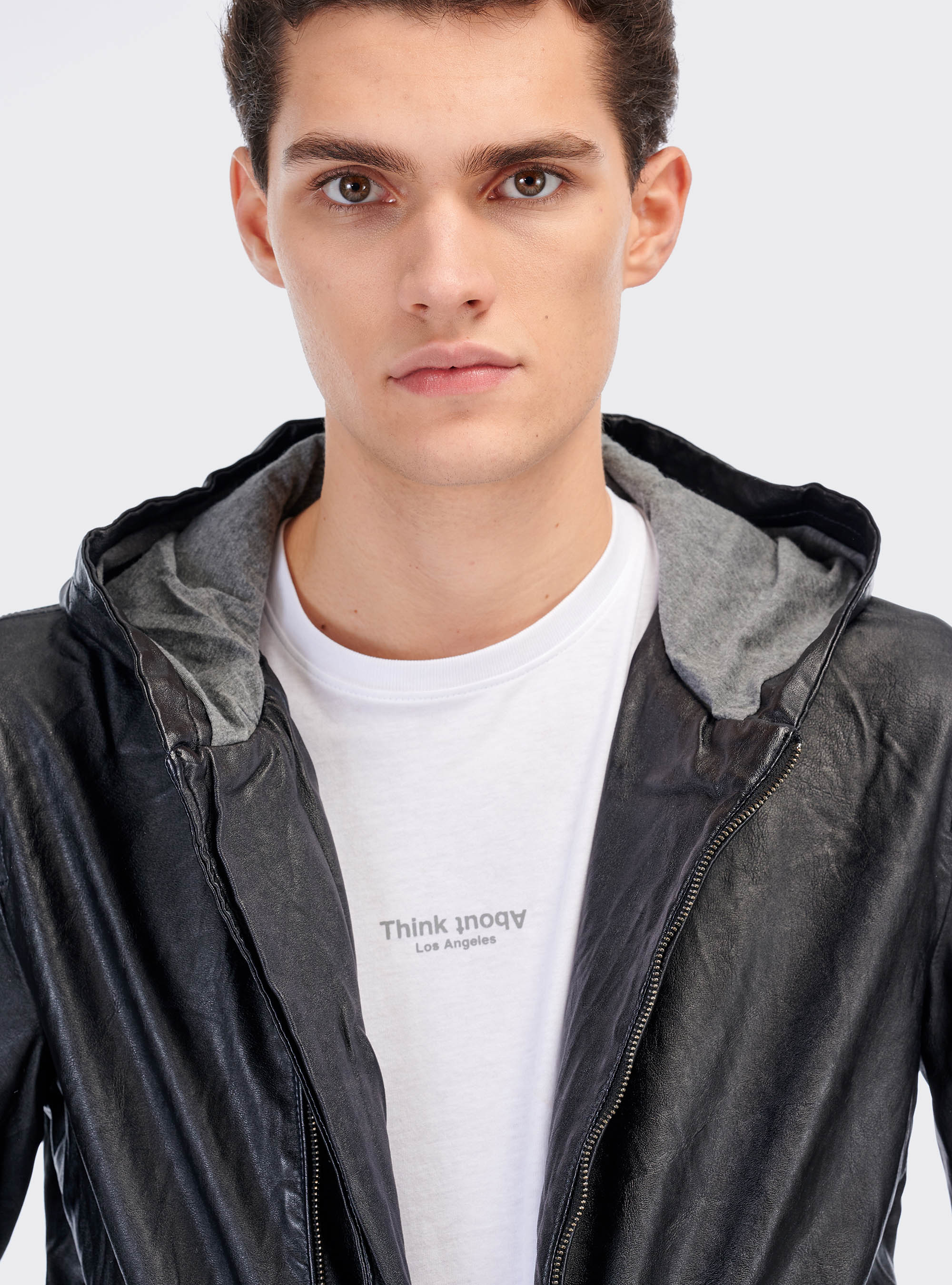 Leather effect jacket with zip, BLACK