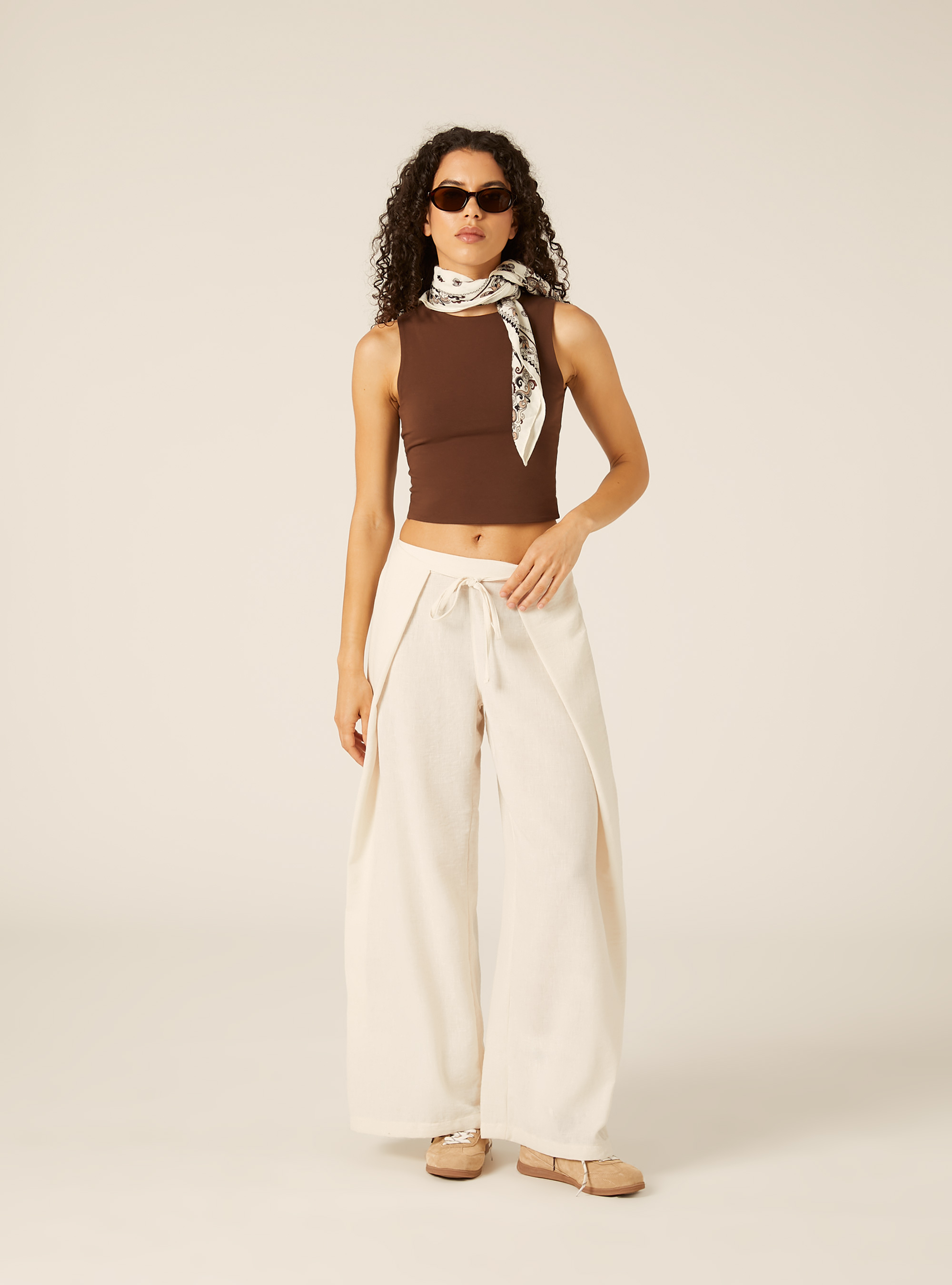 Pantaloni da gaucho effetto crepe, CR3 CREAM LIGHT
