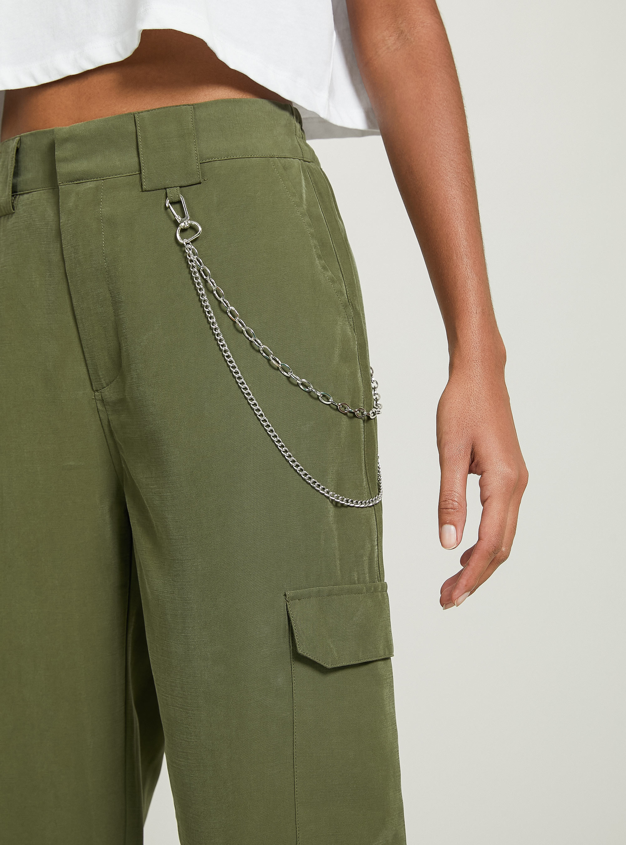 Linen blend chain trousers, KY2 KAKY MEDIUM