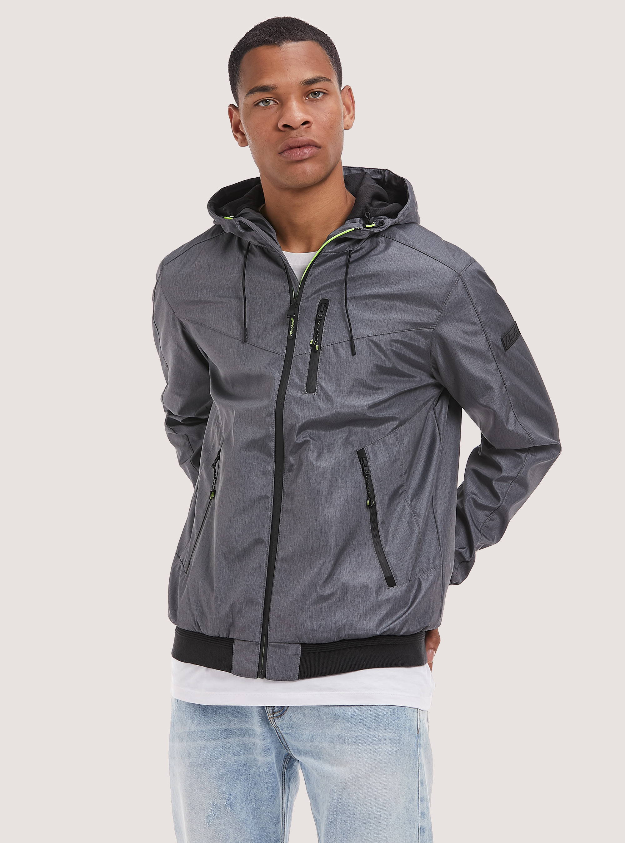 Windproof hooded bomber jacket, MGY3 GREY MEL LIGHT