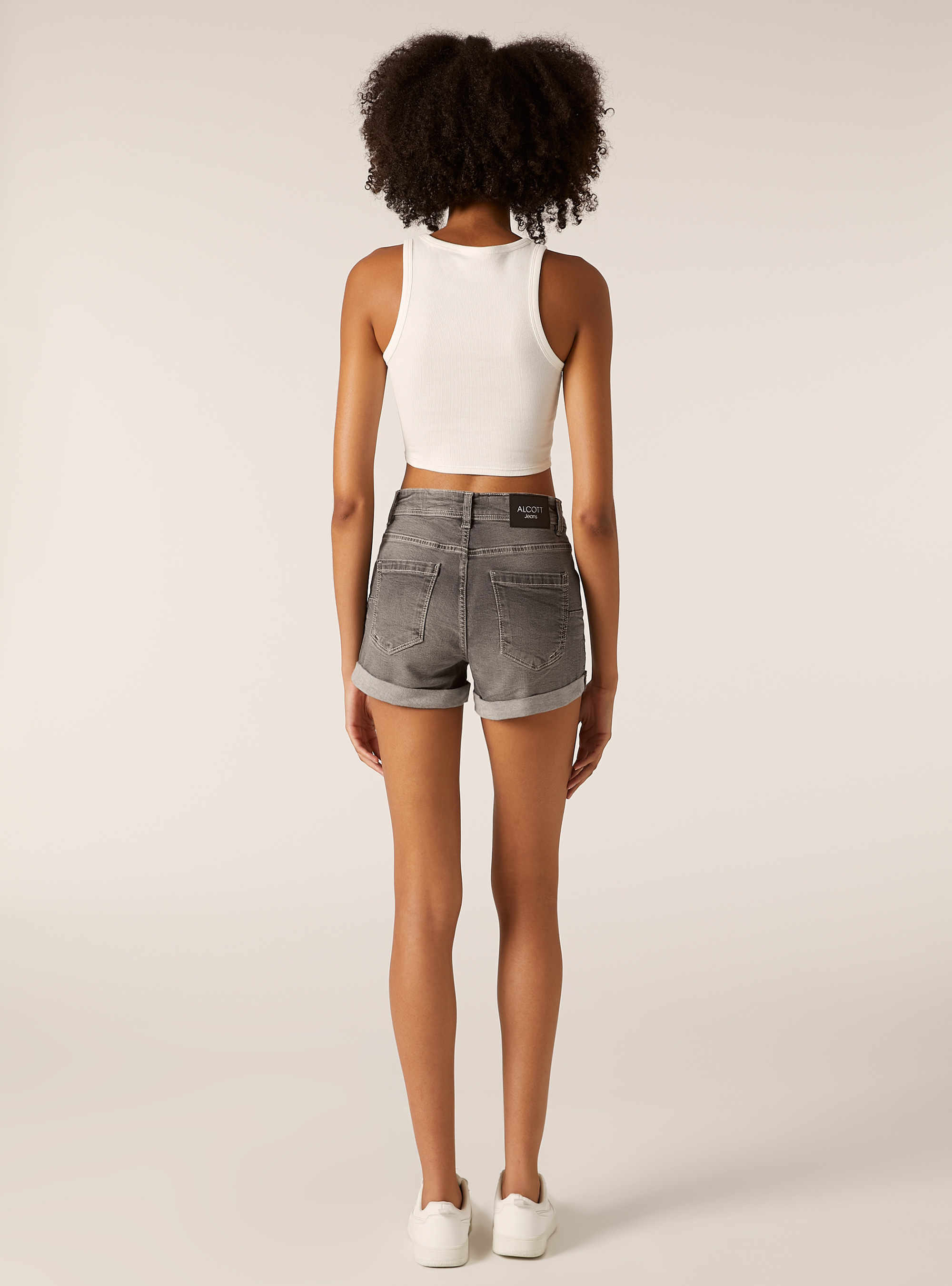Mom slim fit stretch denim shorts, D00G GREY