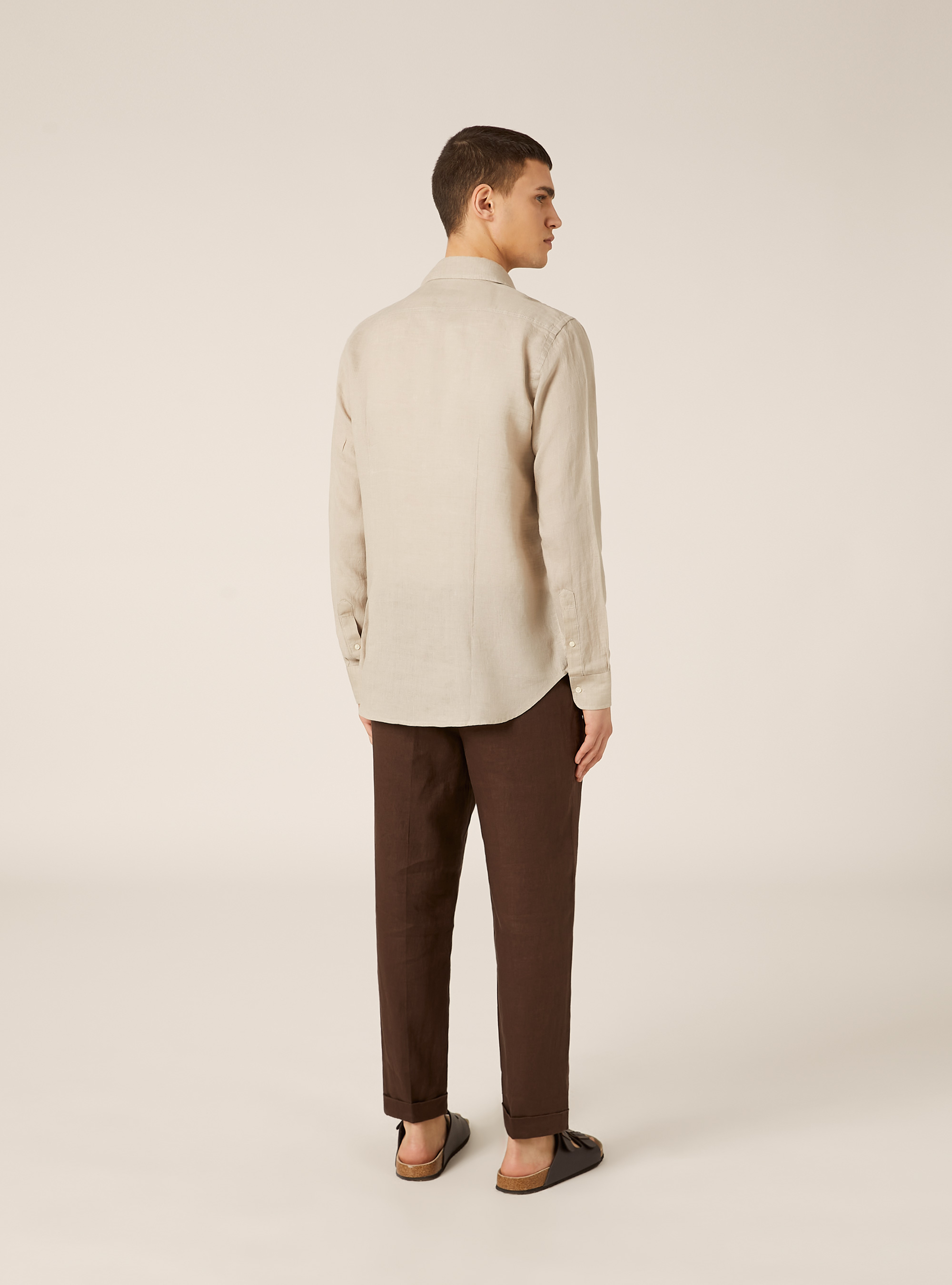 Camicia basica in lino, MBG2 BEIGE MEL MED