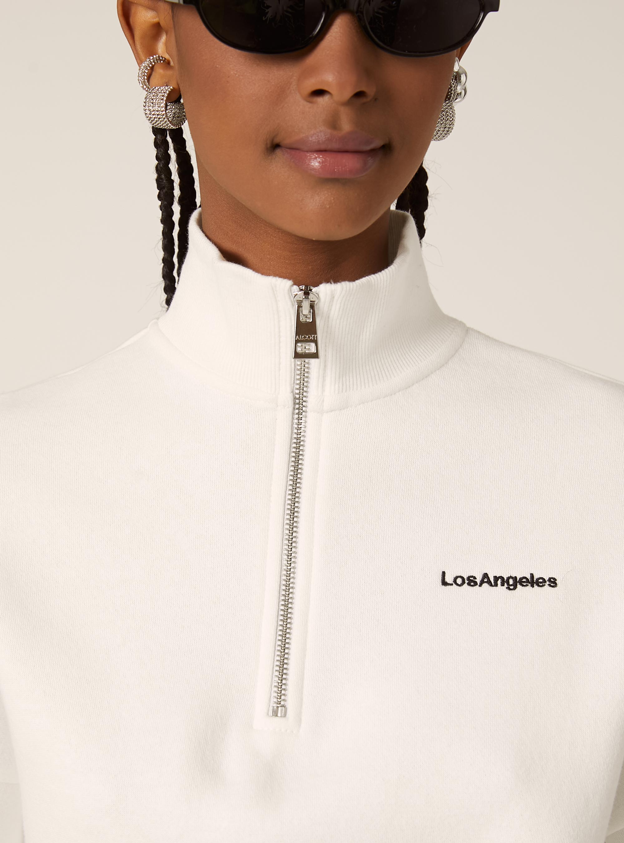 Sudadera corta con cuello y cremallera, WH2 WHITE