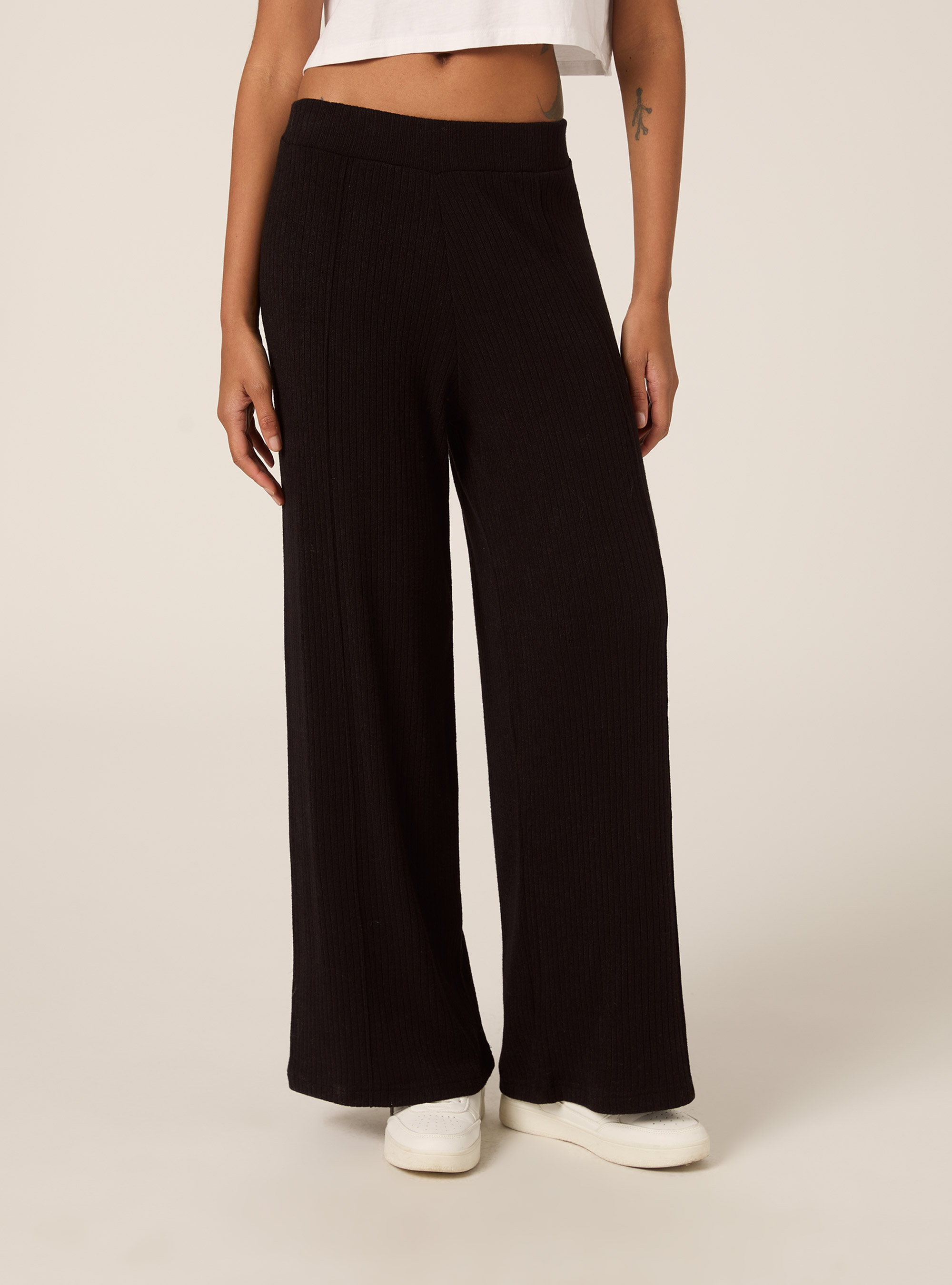 Palazzo knit pants, BK1 BLACK