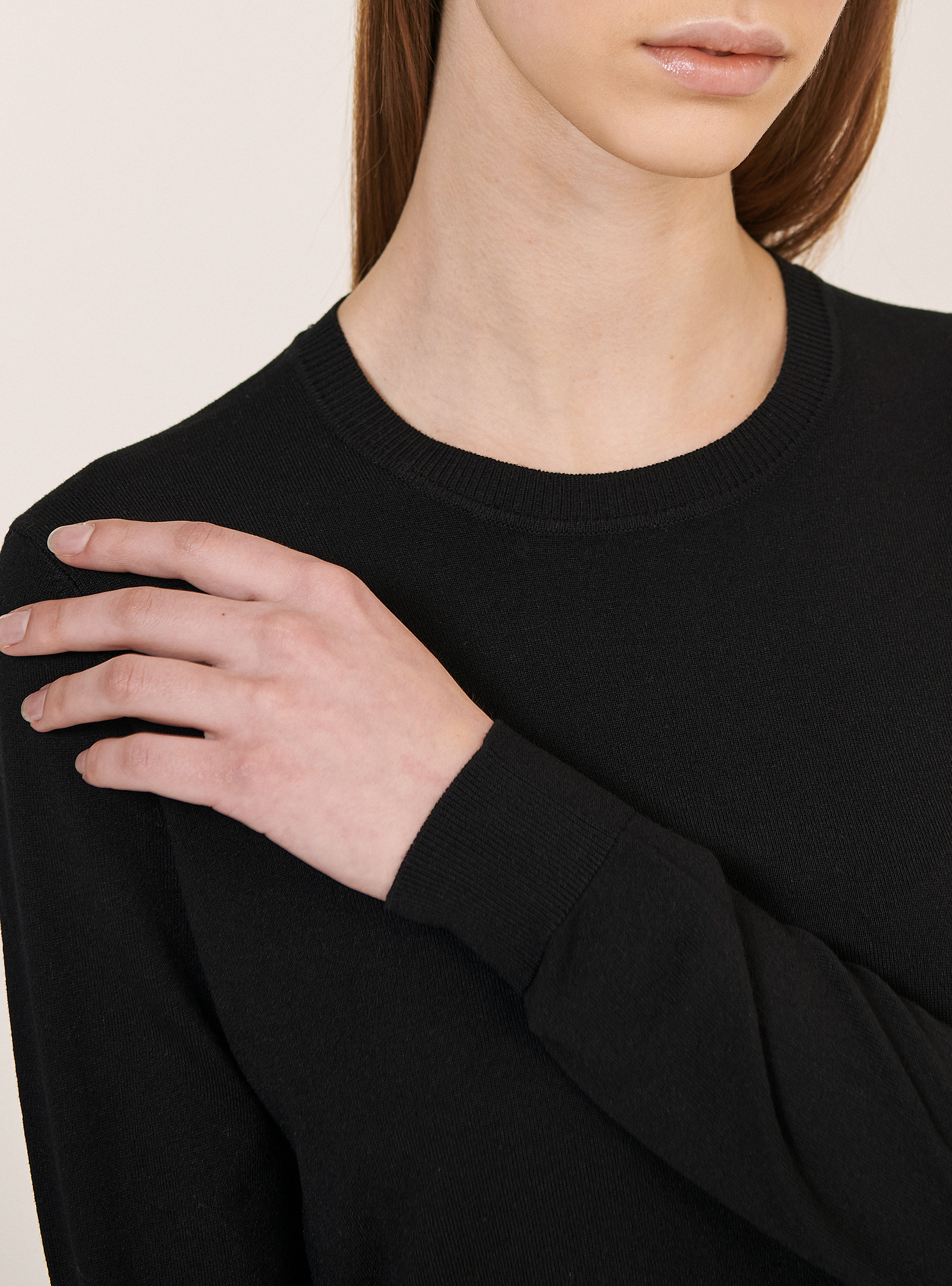 Cropped crew neck pullover, BLACK