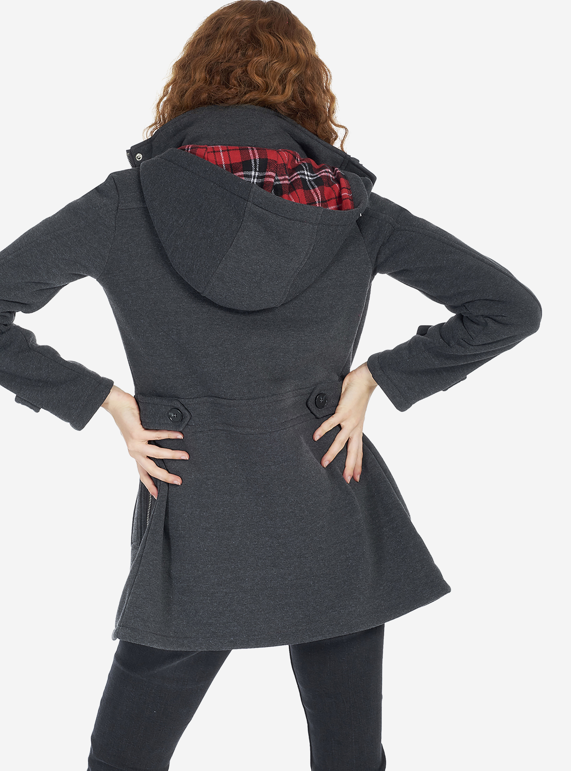 HOODED SWEATSHIRT COAT, GREY MELANGE