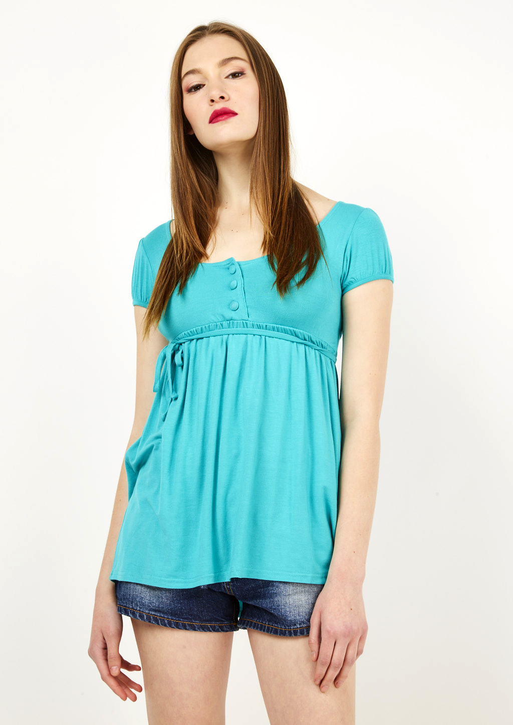 Vestito corto in vestibilità morbida con coulisse, C667 GREEN