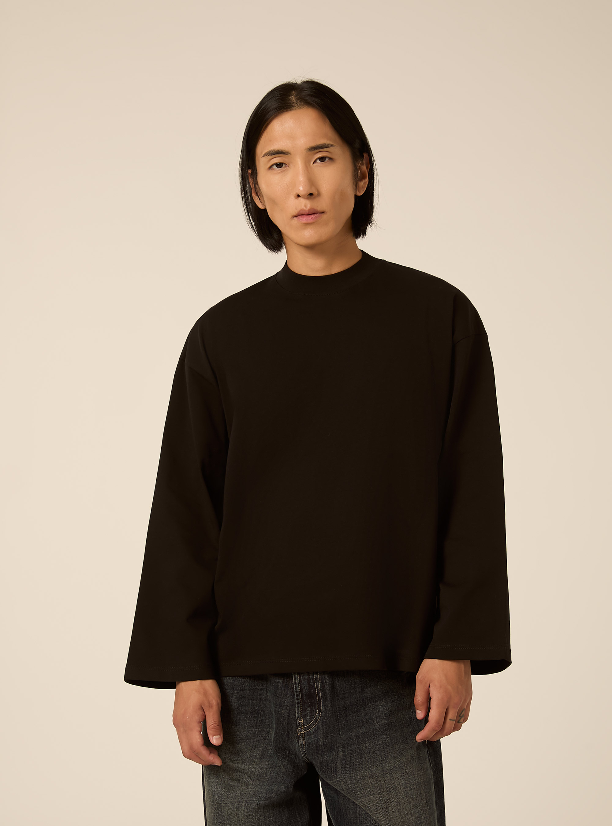 Maglietta a maniche lunghe oversize, NERO