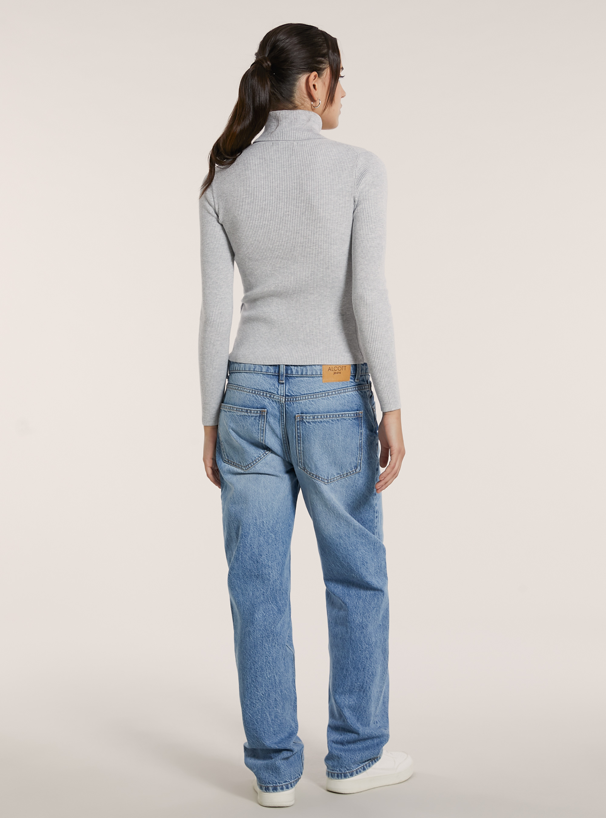 Maglia a collo alto a coste, MGY2 GREY MEL MEDIUM