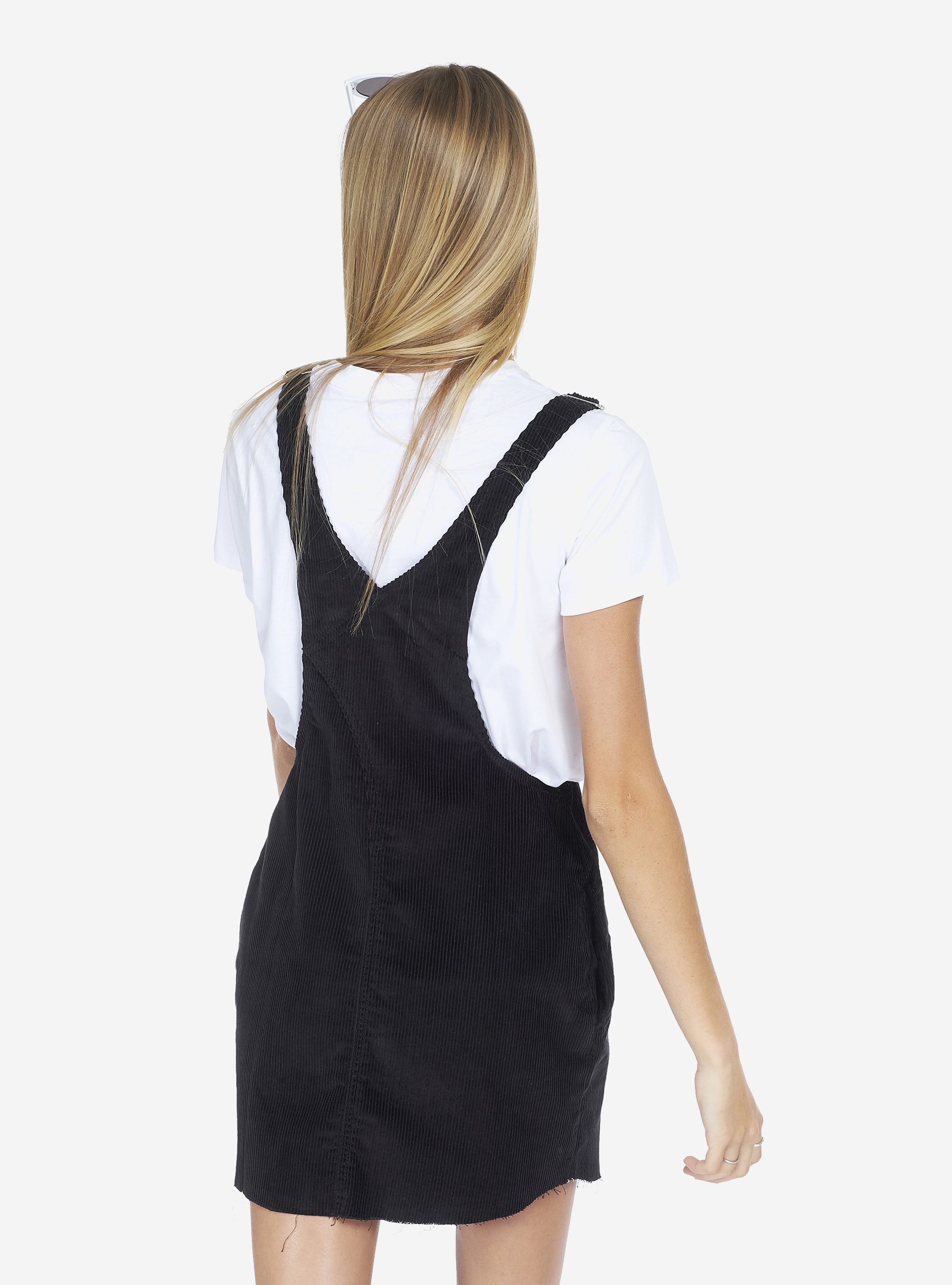 Vestito salopette in velluto, NERO