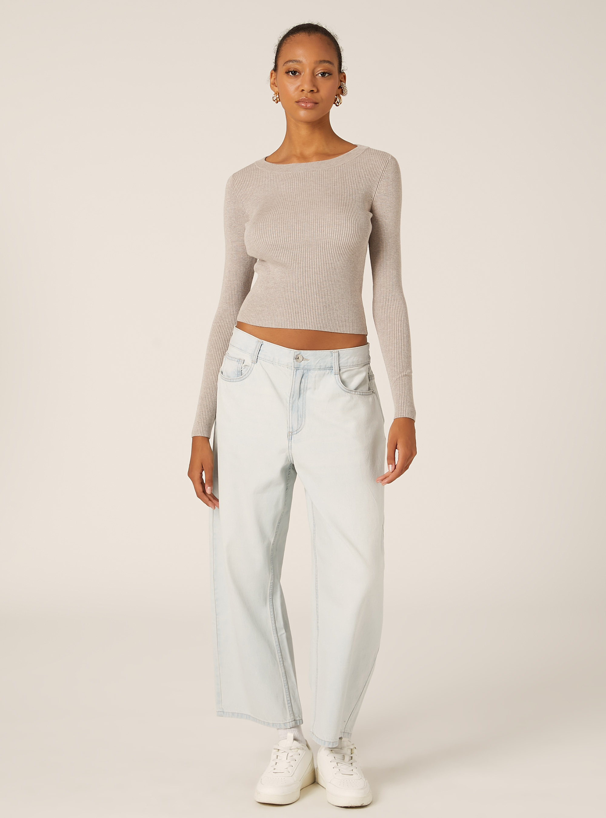 Lightweight ribbed knit, MBG2 BEIGE MEL MED