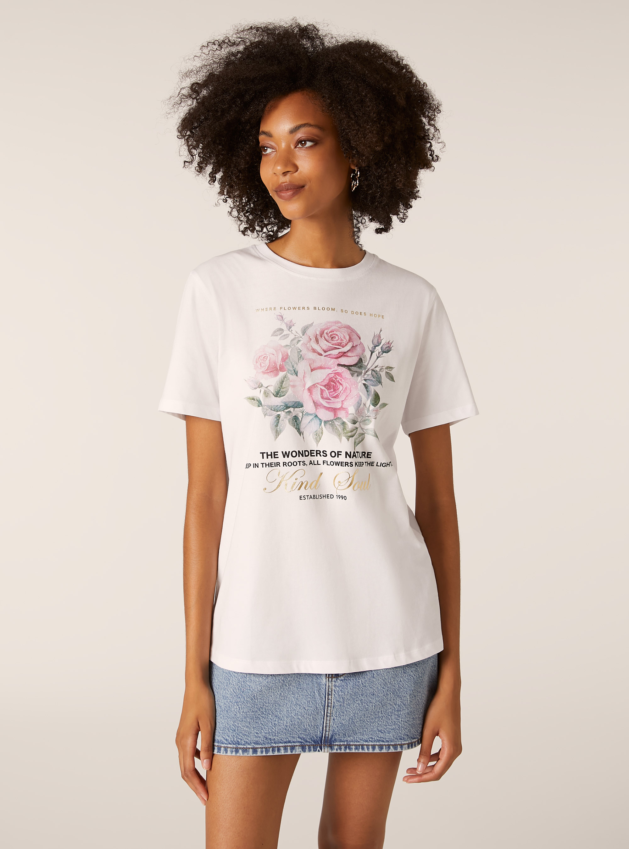 Metallic print t-shirt, WH3 WHITE