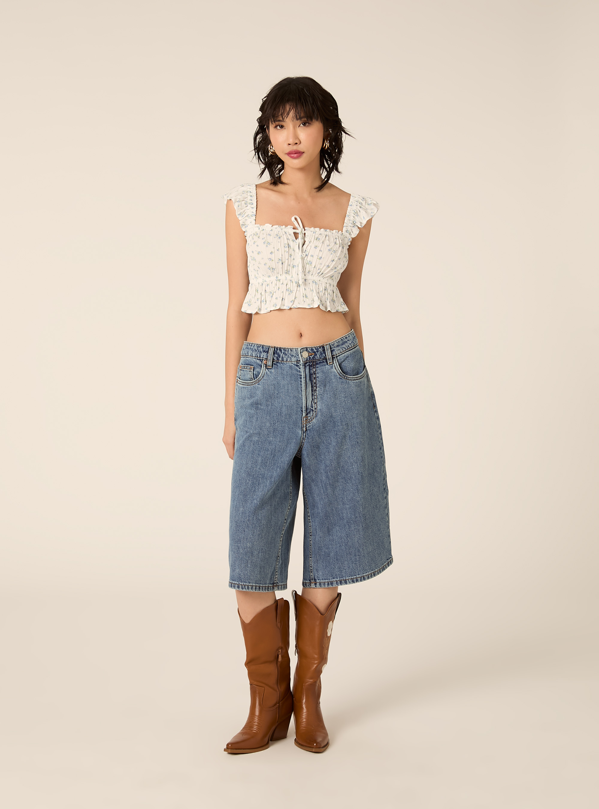 Top in crepe con volant, FLOWERS