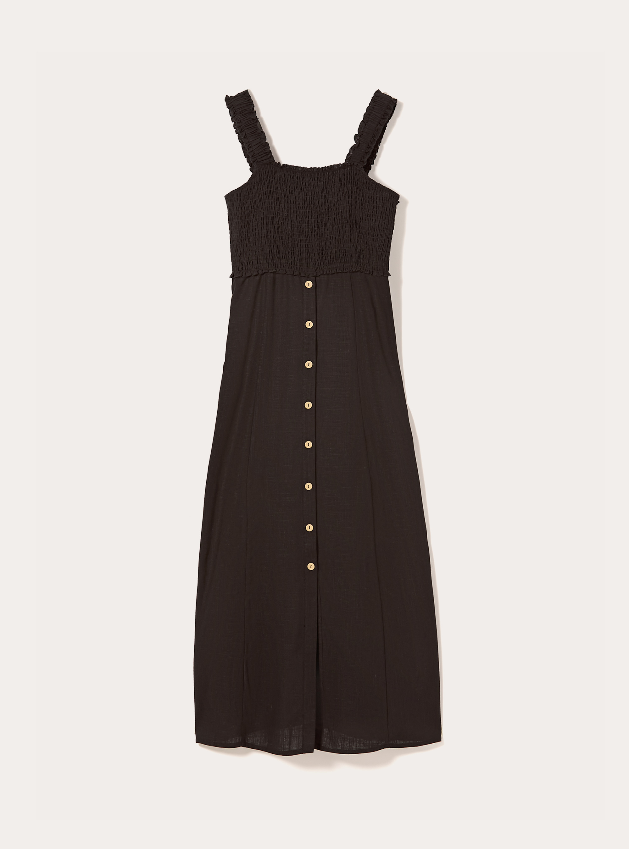 Vestido midi en mezcla de lino, BK1 BLACK