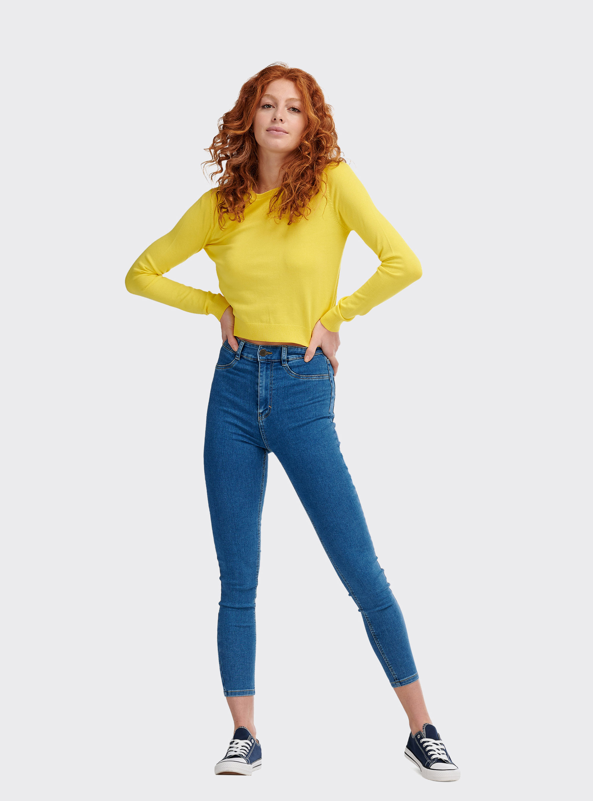 Pullover basic cropped comfort fit, C785 YELLOW