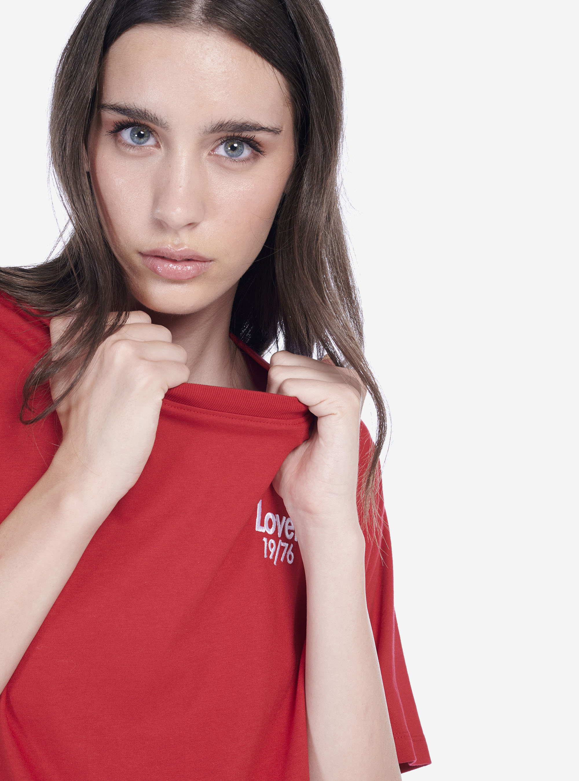 CROPPED SHIRT WITH WRITING, RED