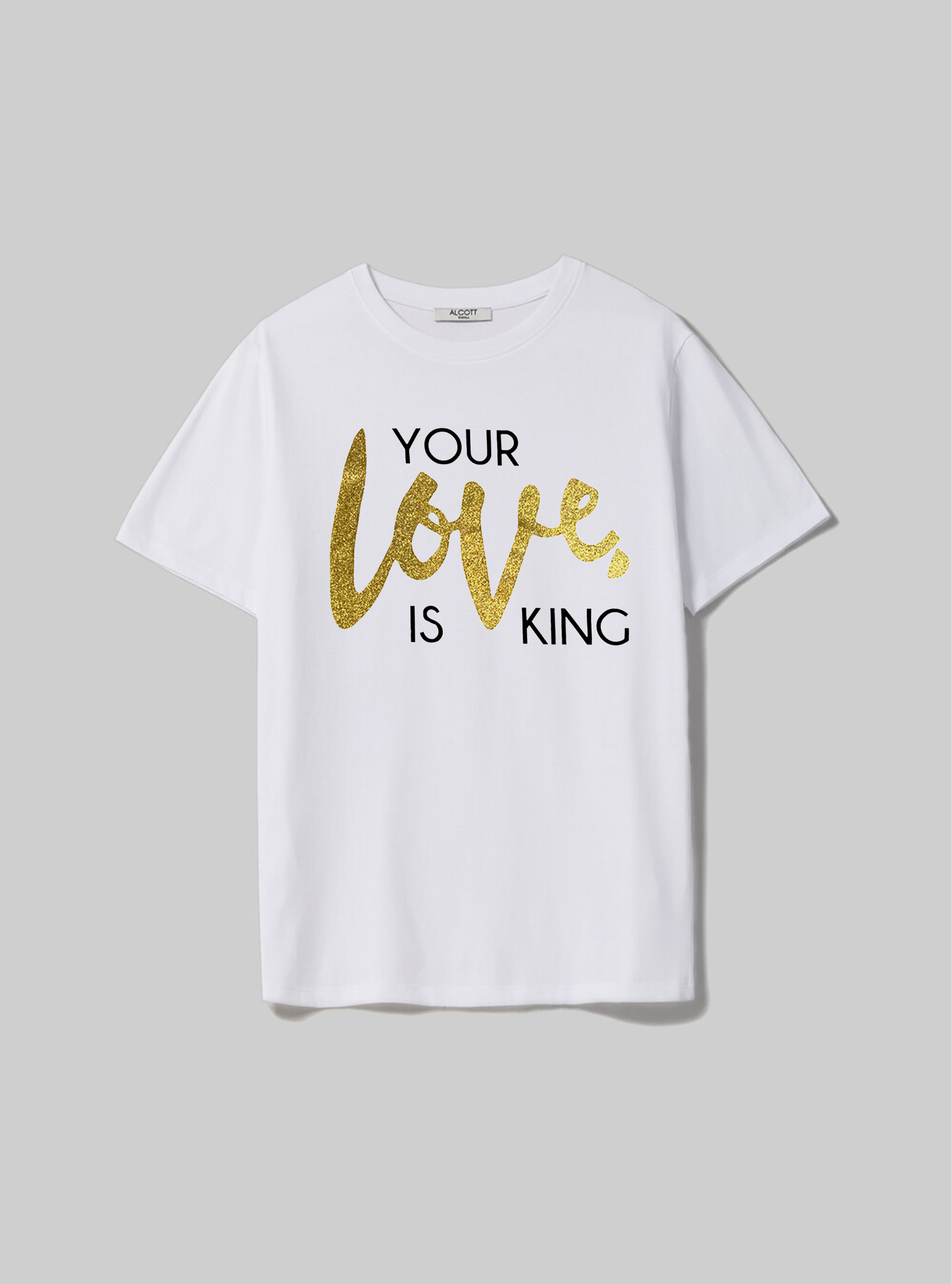 T-shirt with glitter lettering print, WH3 WHITE