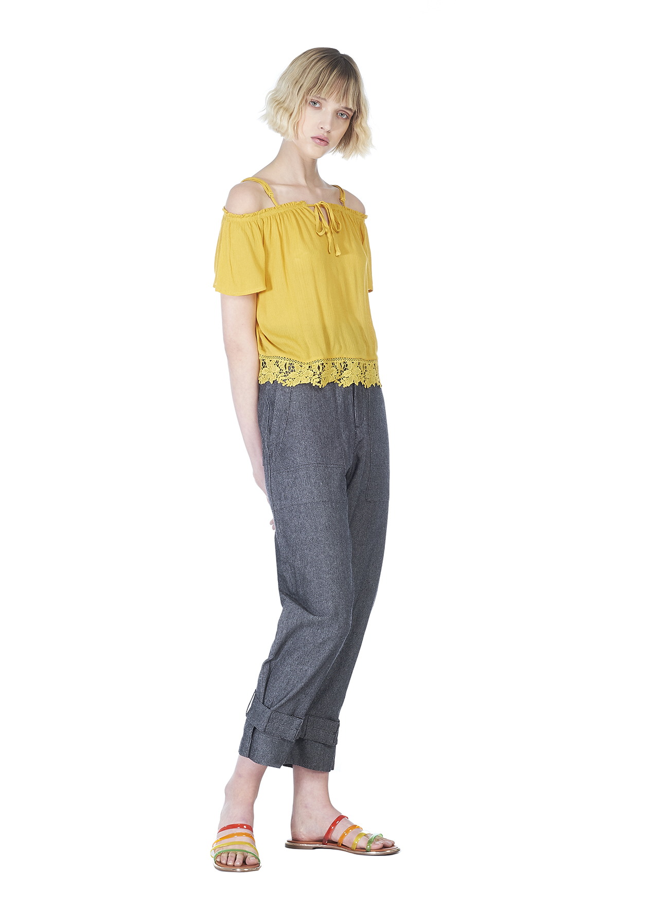 Pantaloni utility con tasconi a vita alta, NERO