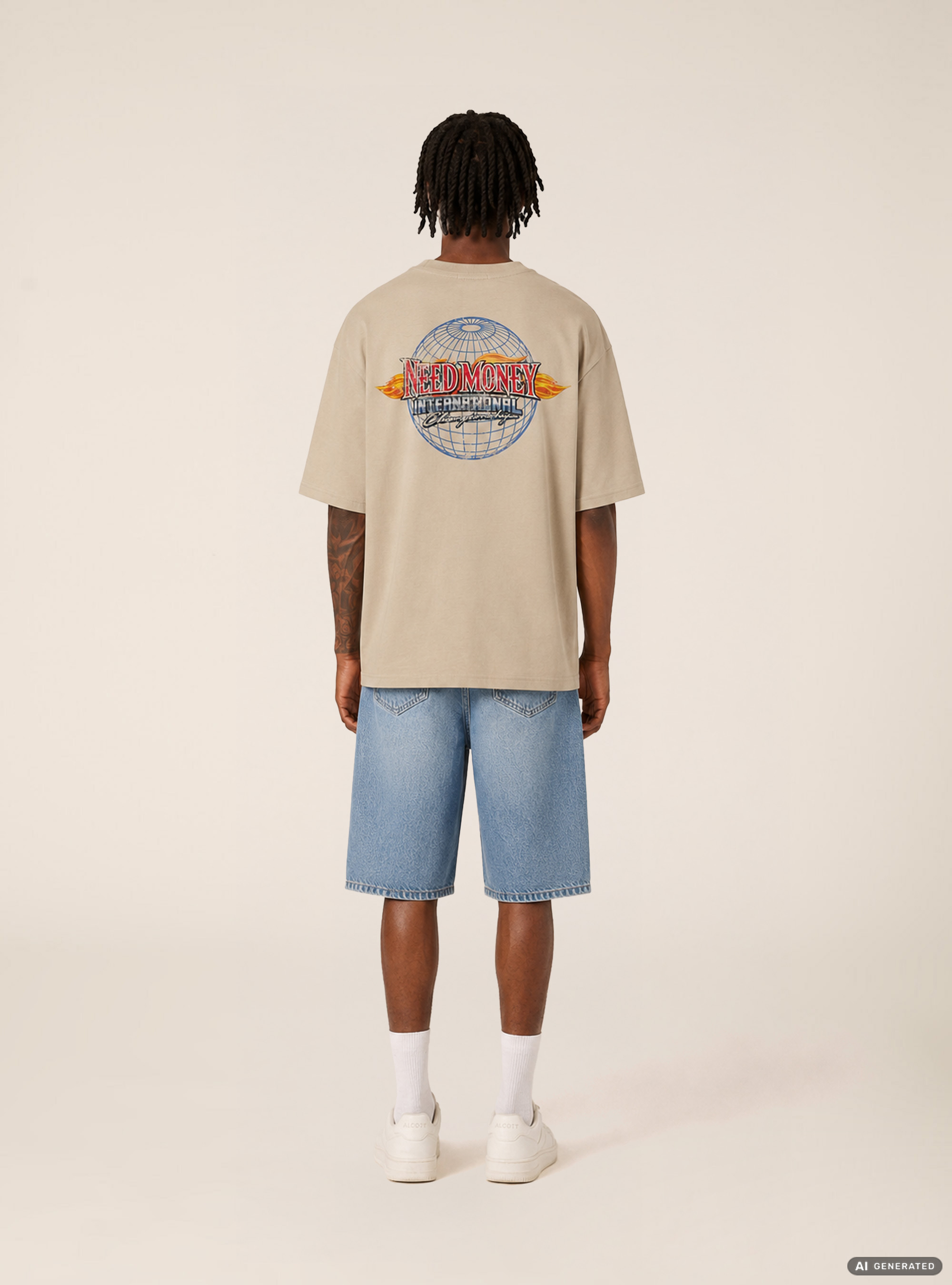 T-shirt  stampa need money los angeles, CR3 CREAM LIGHT