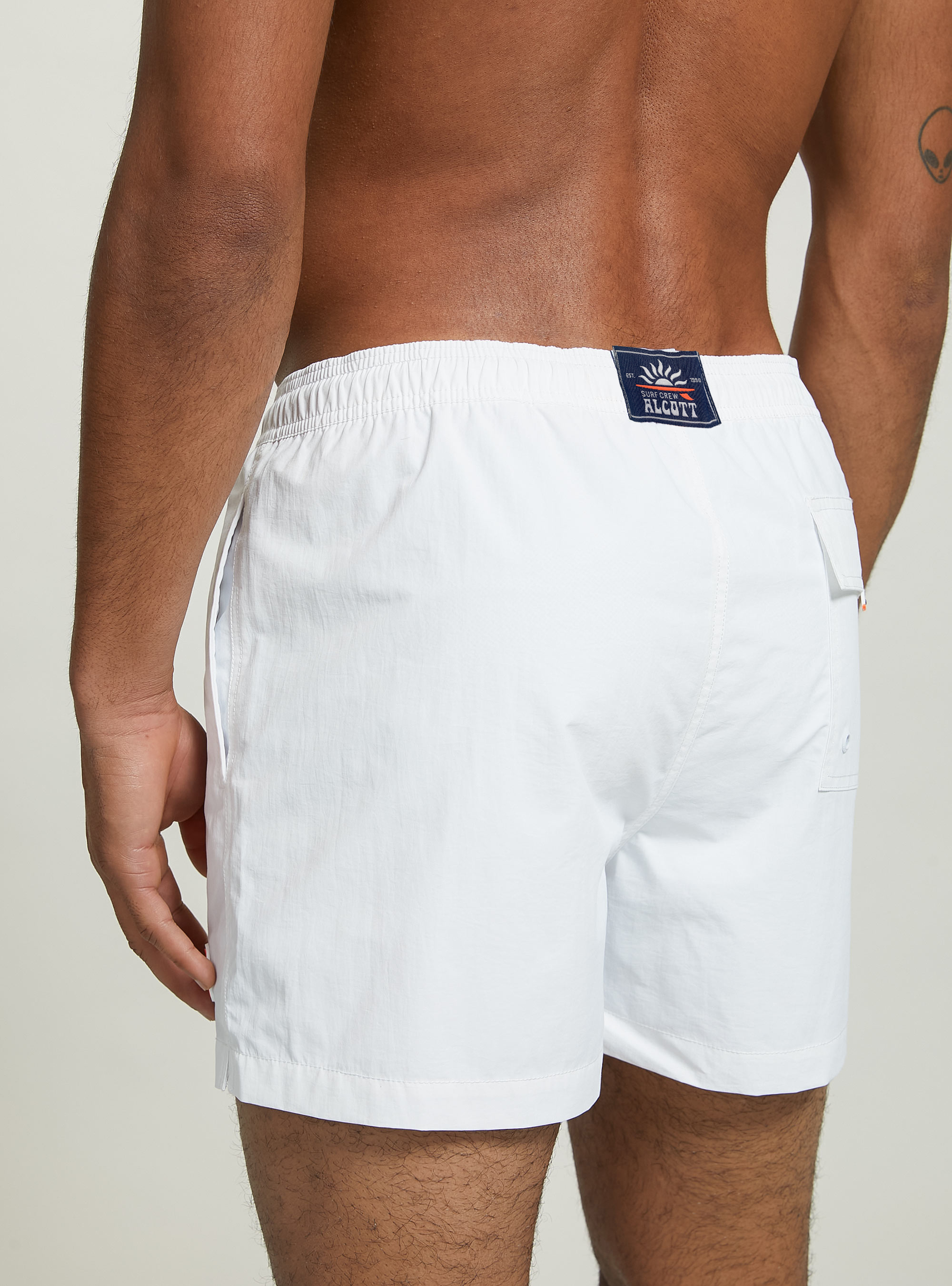 Maillot de bain uni avec broderie et poche arri&egrave;re, WH1 OFF WHITE