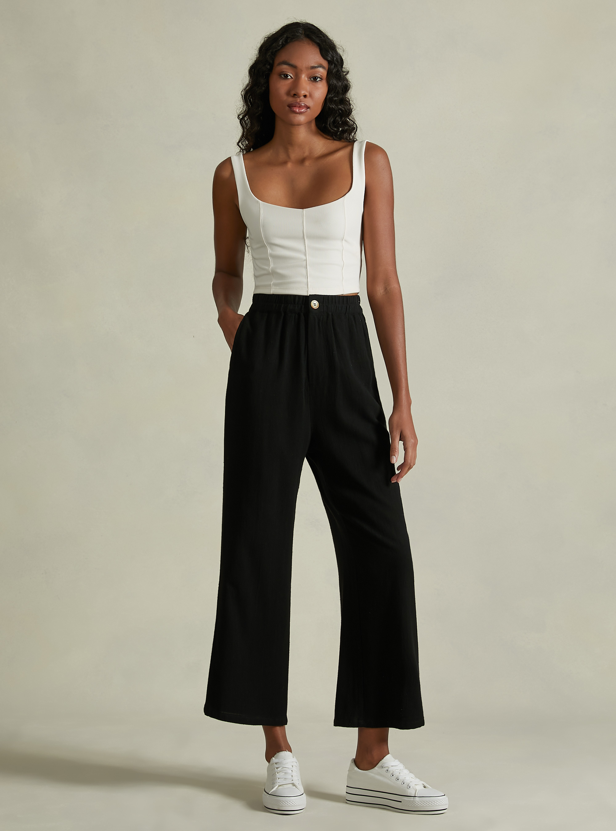 Linen-blend culotte trousers