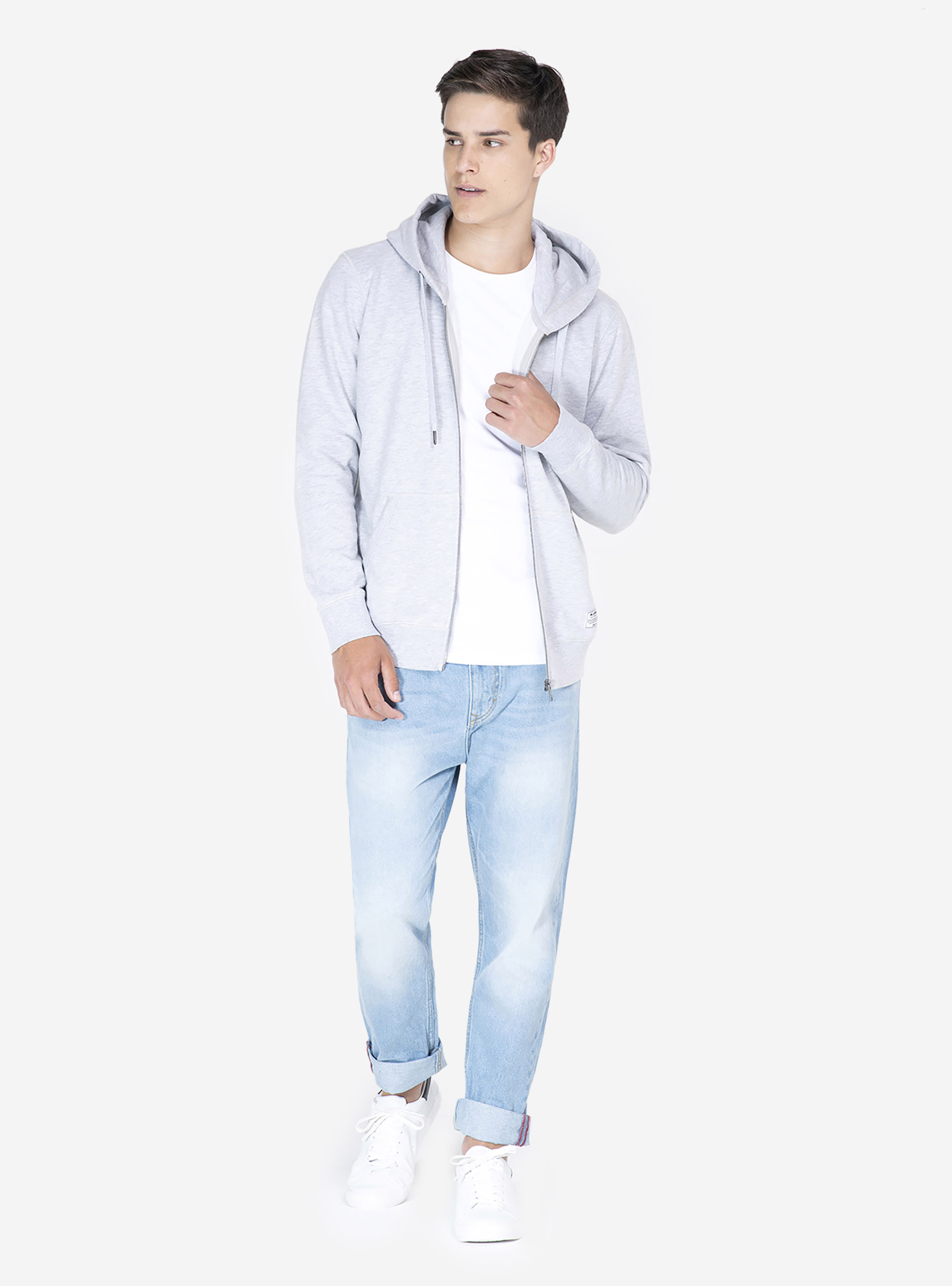 Sweat basique avec capuche, C143 LIGHT GREY M