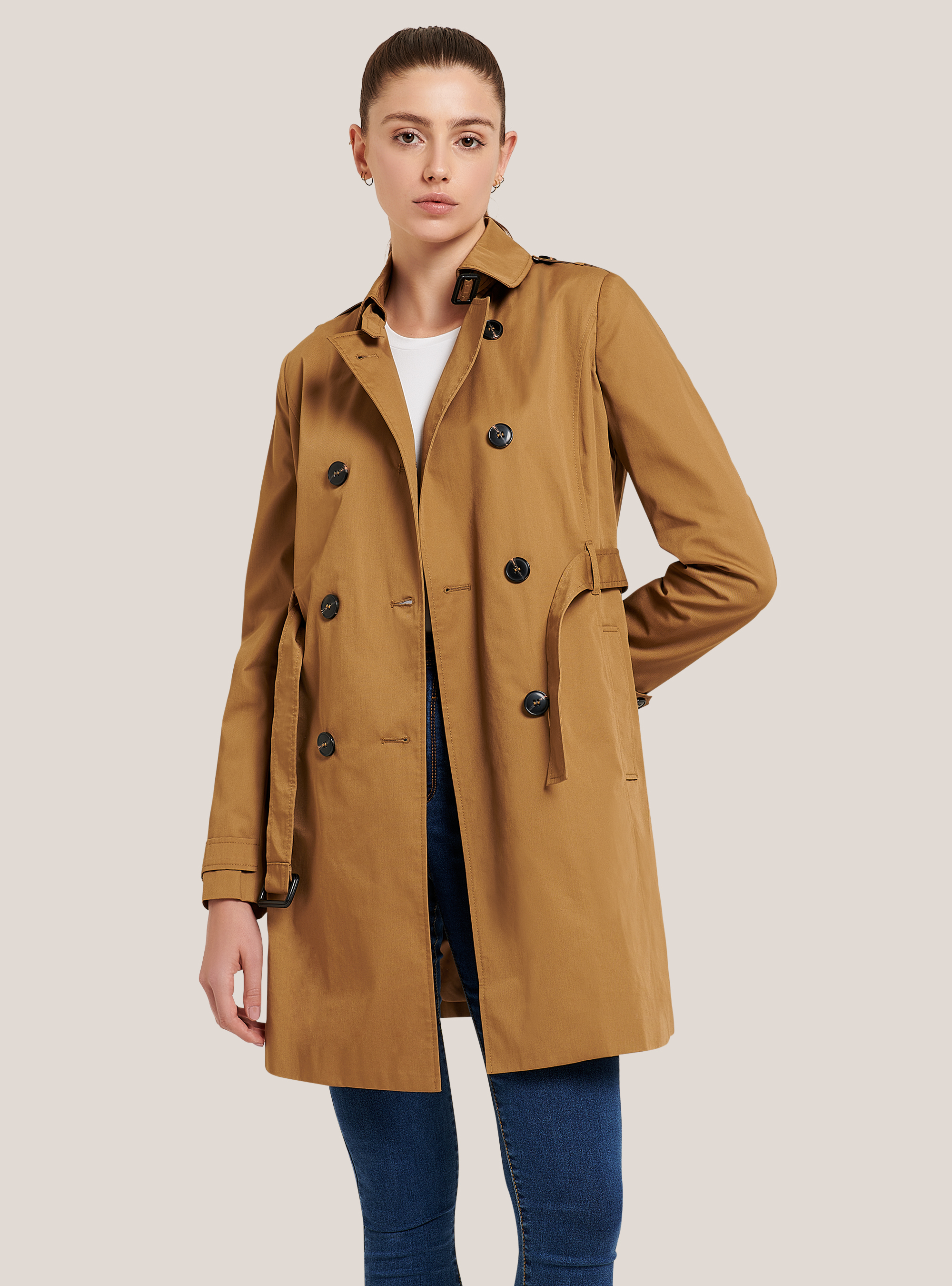 Trench coat with belt, C5507 TOBACCO