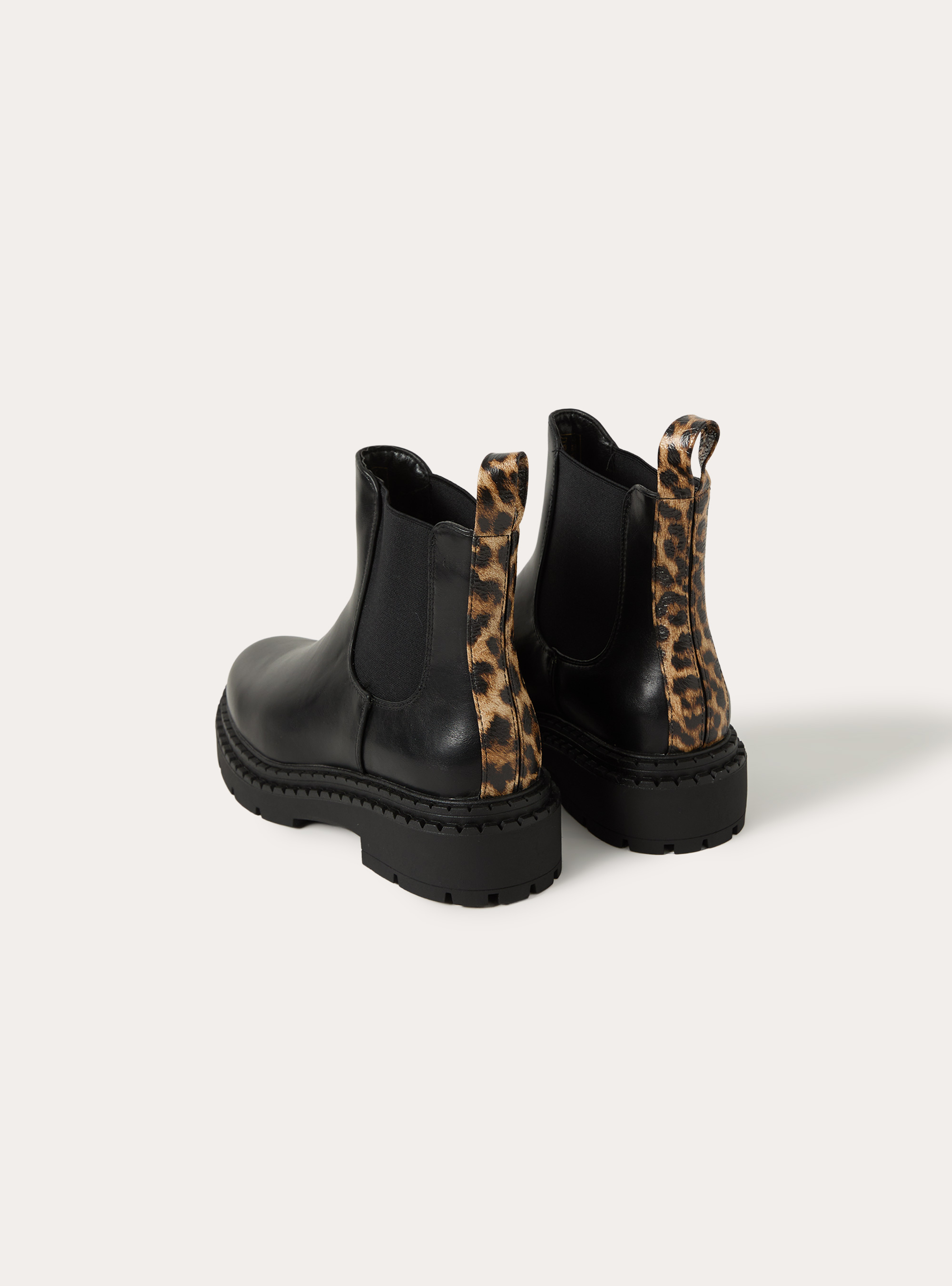 Bottines chelsea en effet cuir avec tirant imprime leopard, BK1 BLACK
