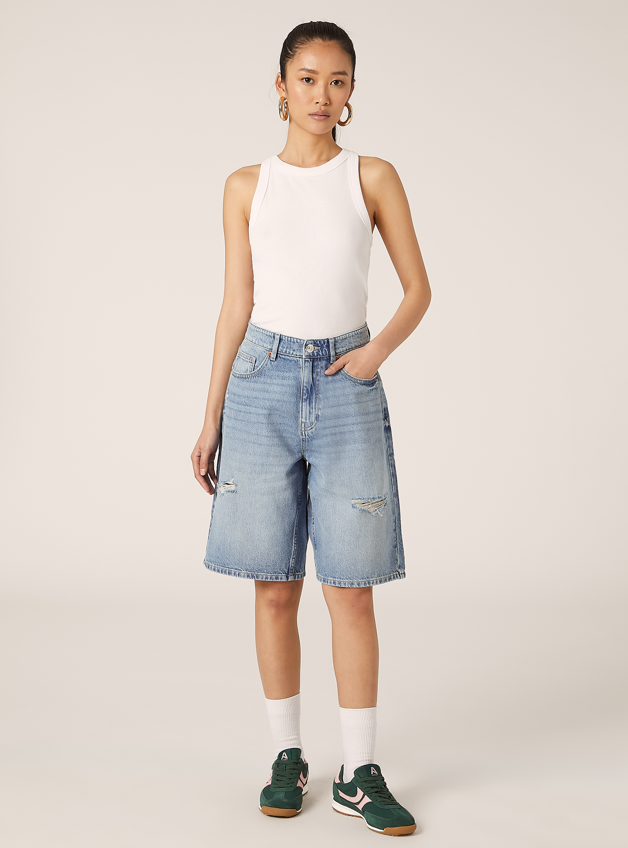Denim Bermuda Shorts with Breaks | Alcott | Women's Skirts