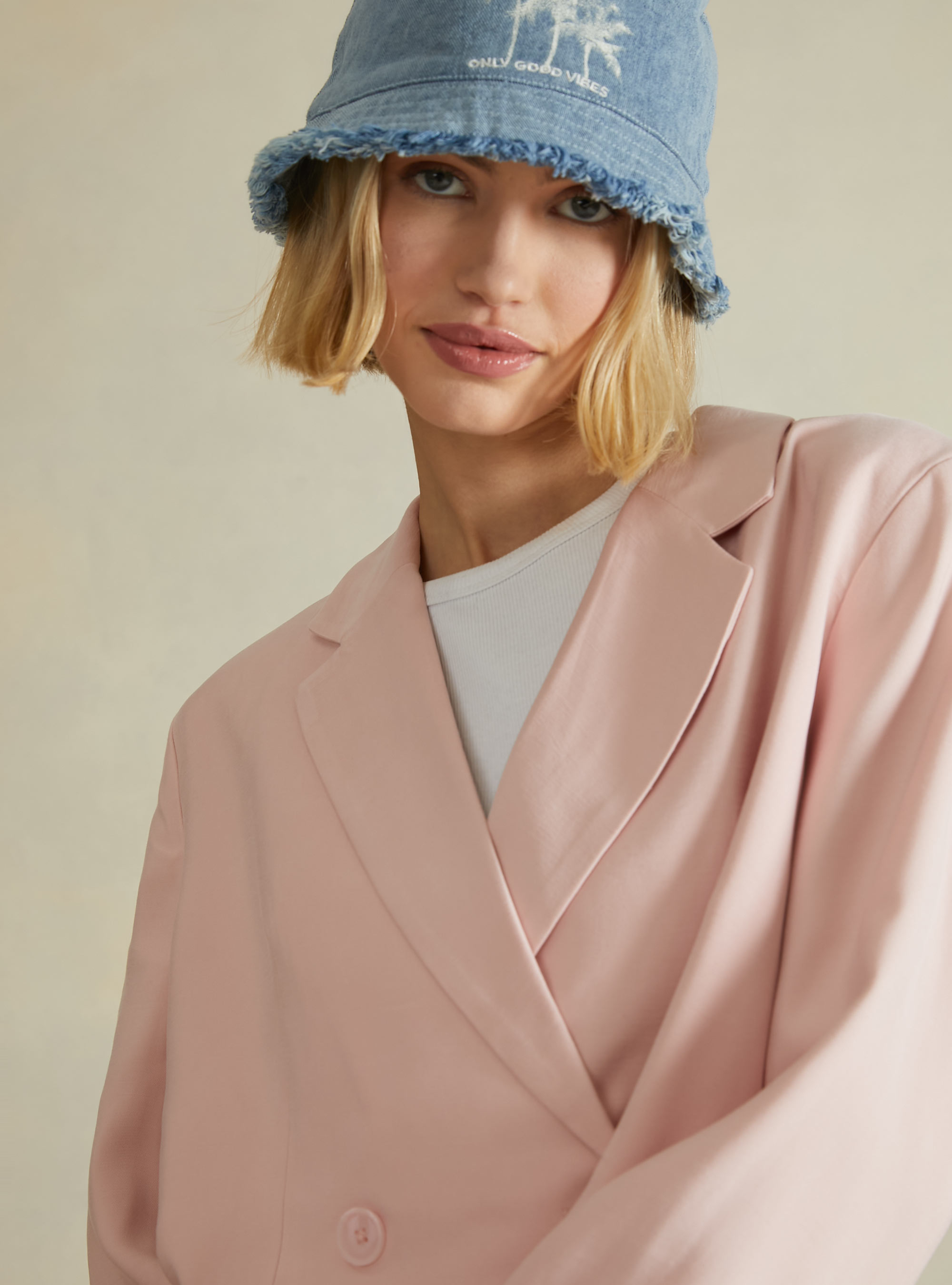 Double breasted soft touch cropped blazer, PK1 PINK DARK