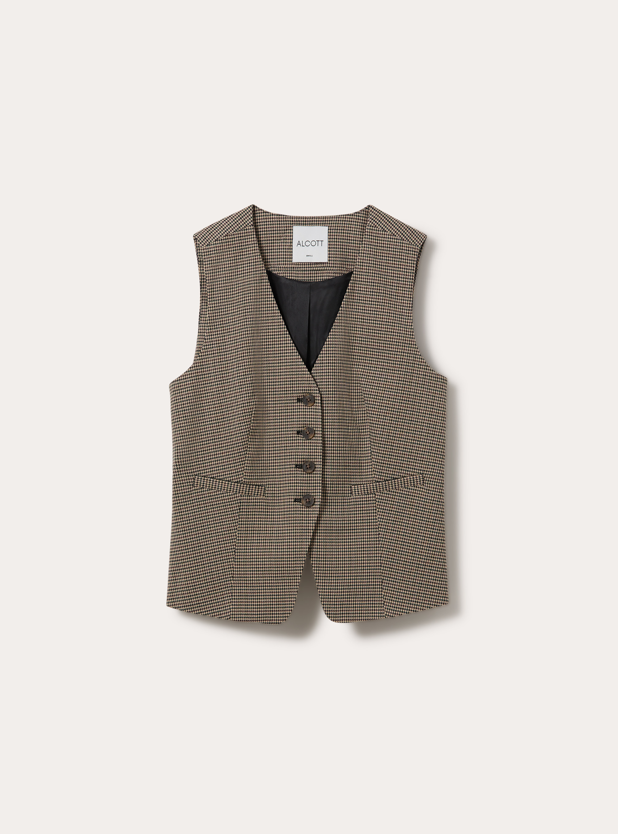 Chaleco sastre de un solo boton con estampado clasico, BG2 BEIGE MEDIUM