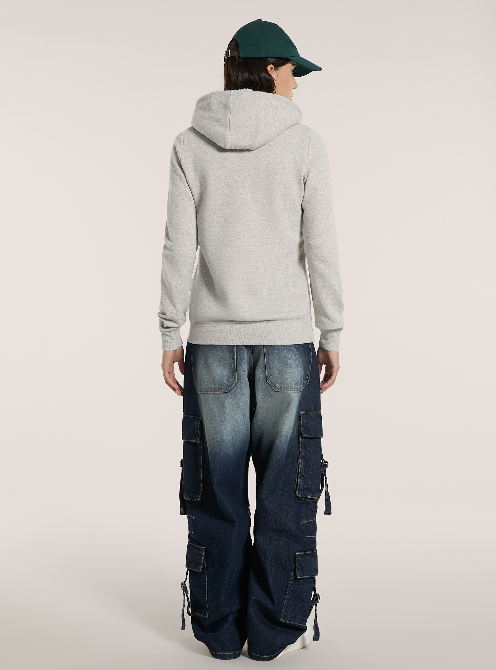 Sweat-shirt avec fermeture éclair et capuche en fausse fourrure, C0006 ICE MELANGE