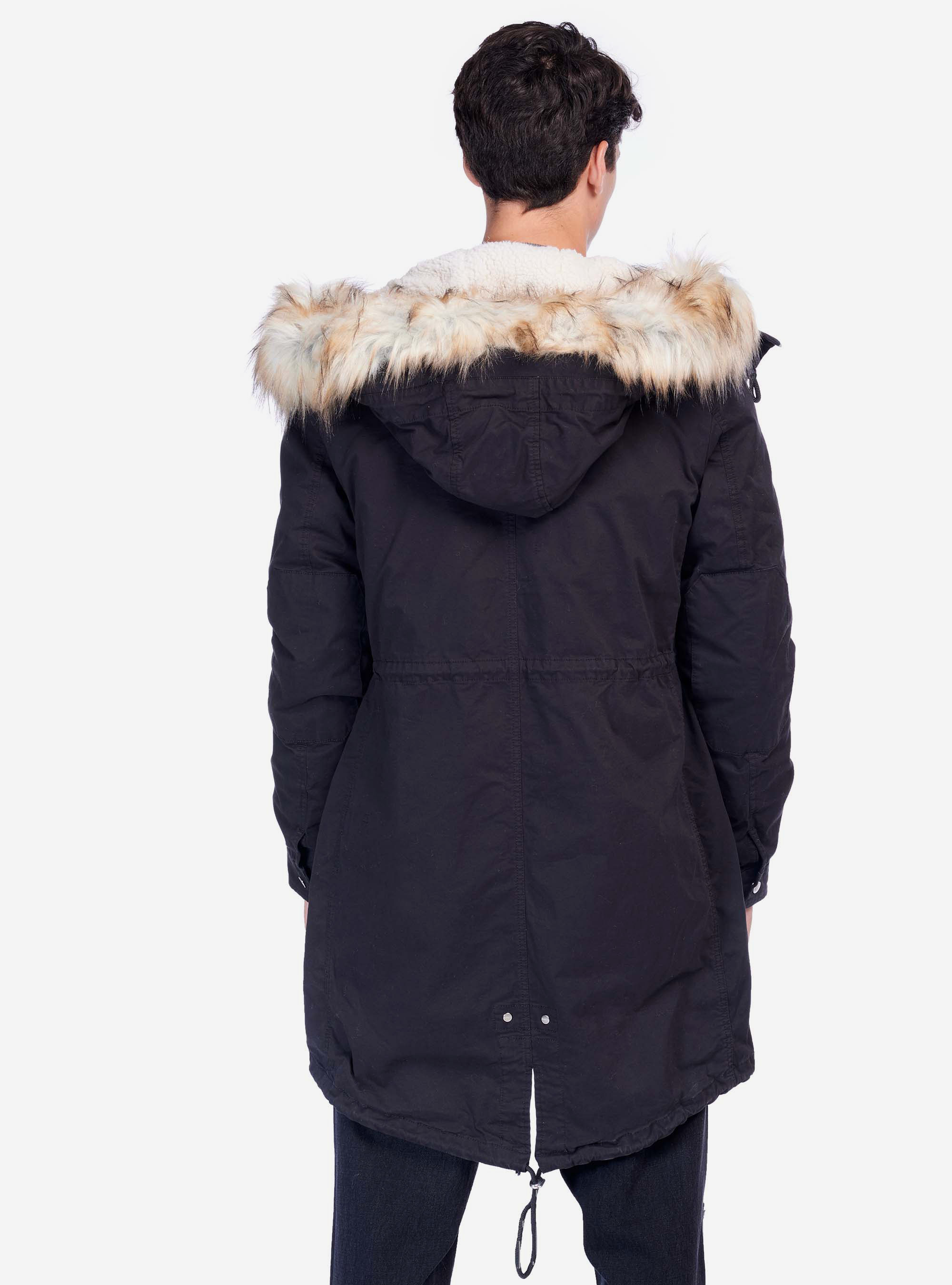 Parka avec patch sur les manches et coulisse, C101 BLACK