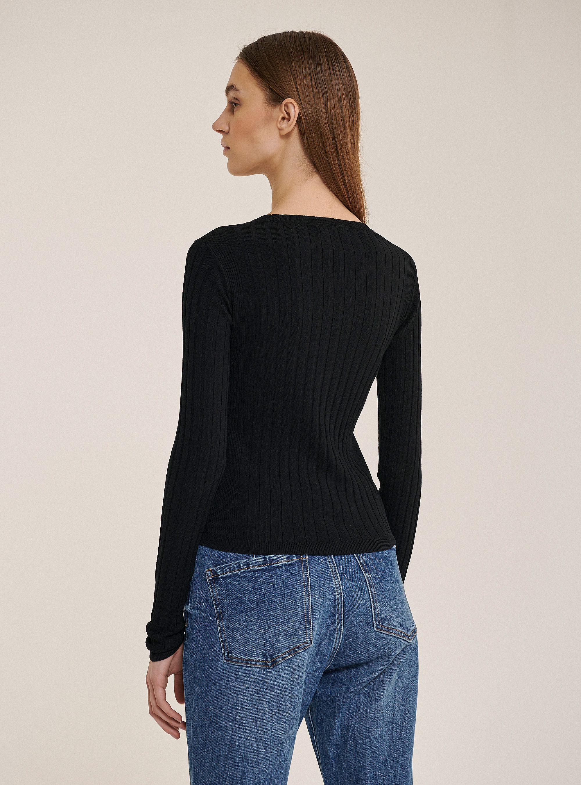 Cropped ribbed pullover, BLACK